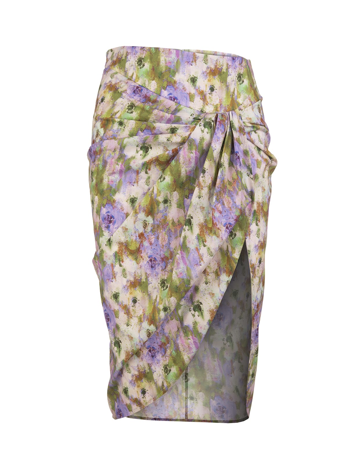Giuseppe di Morabito Midi Skirt With Draping And All-over Lilac And Green Floral Print