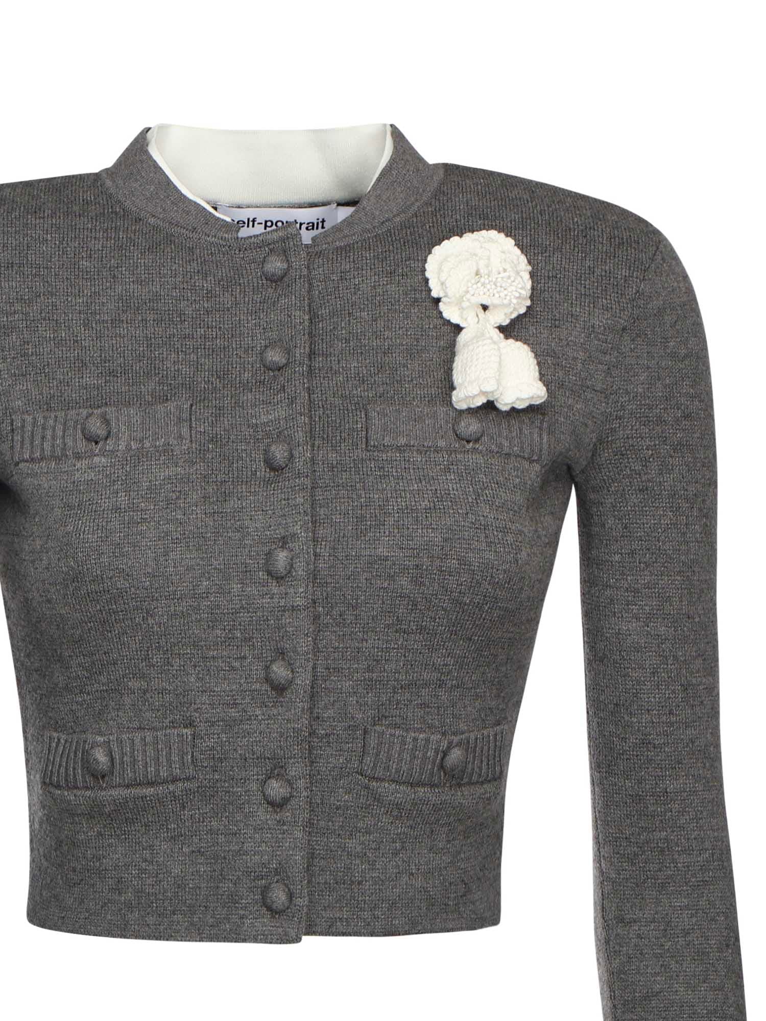 Self-portrait Grey Crochet Flower Cardigan Clothing In Gray