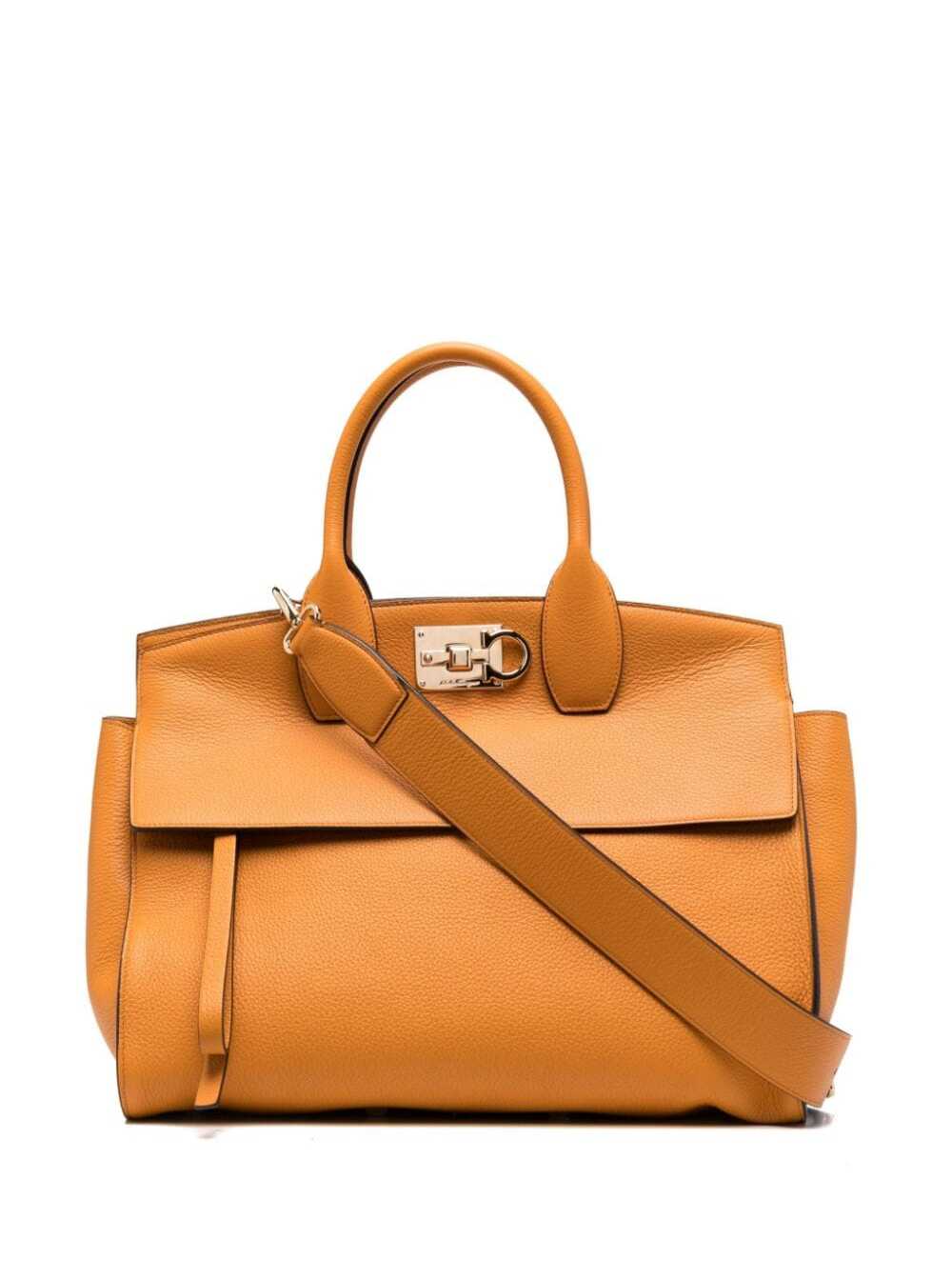 Salvatore Ferragamo Womans The Studio Orange Leather Handbag