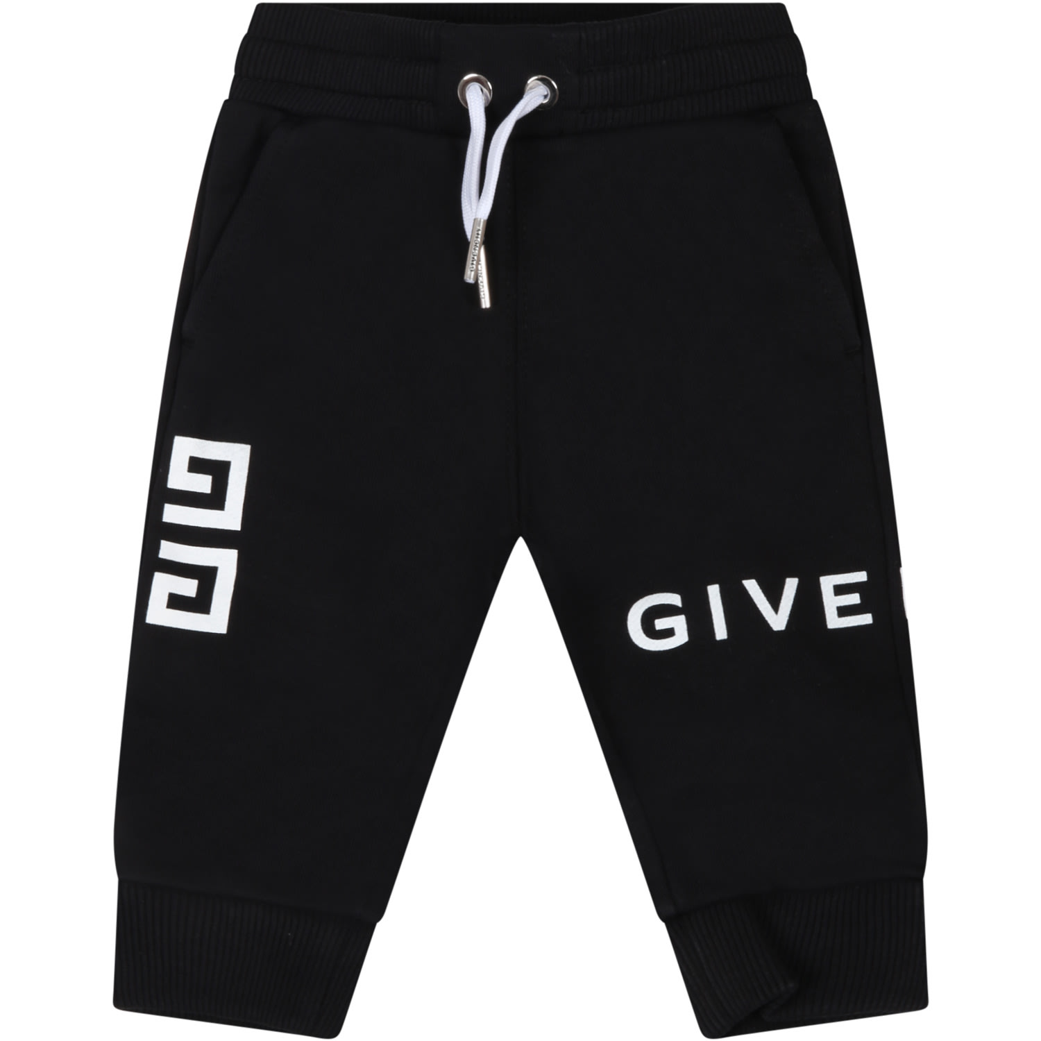 Givenchy Black Sweatpants For Baby Boy With White Logo