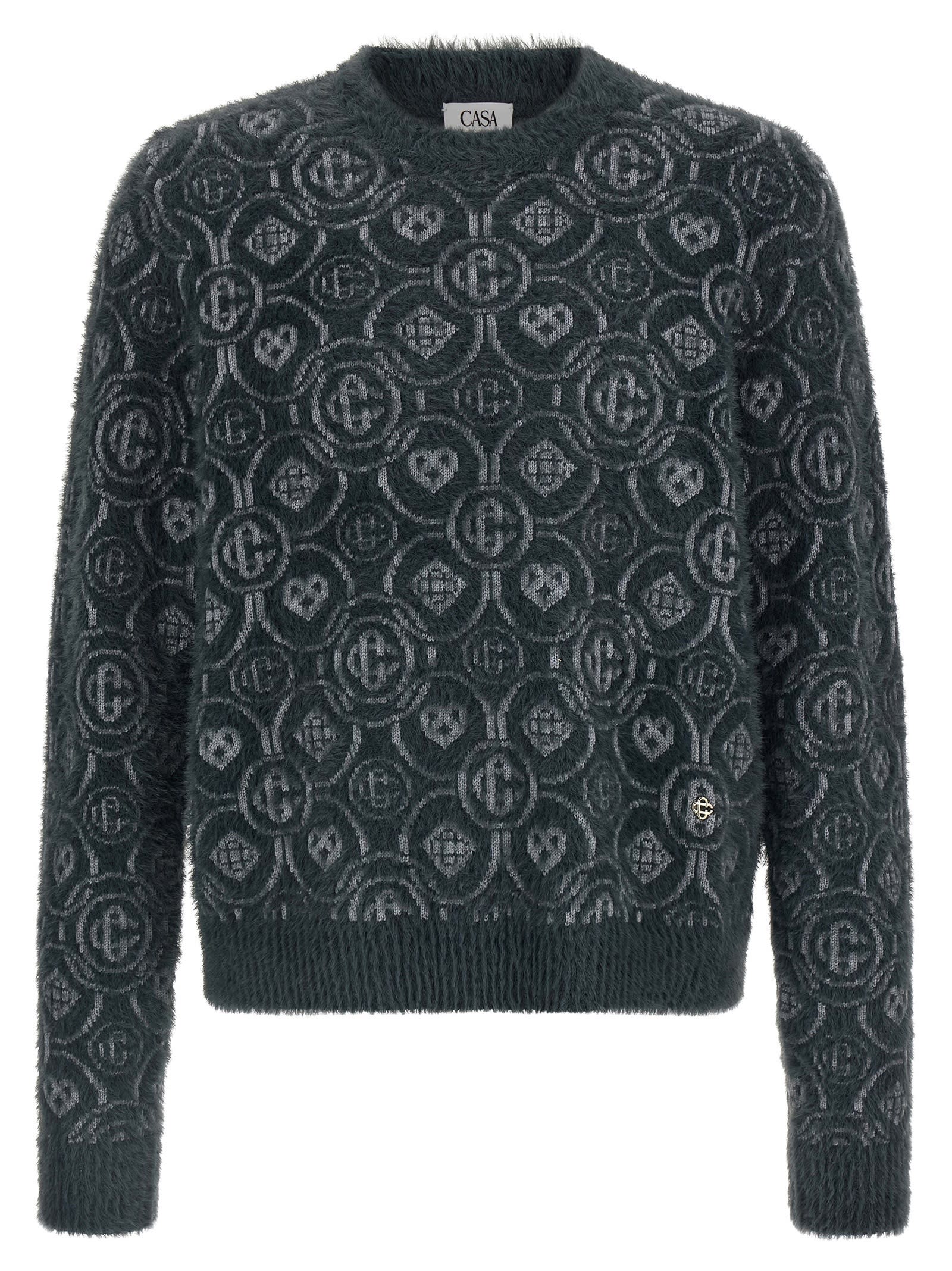 Casablanca Fluffy Monogram Sweater In Gray