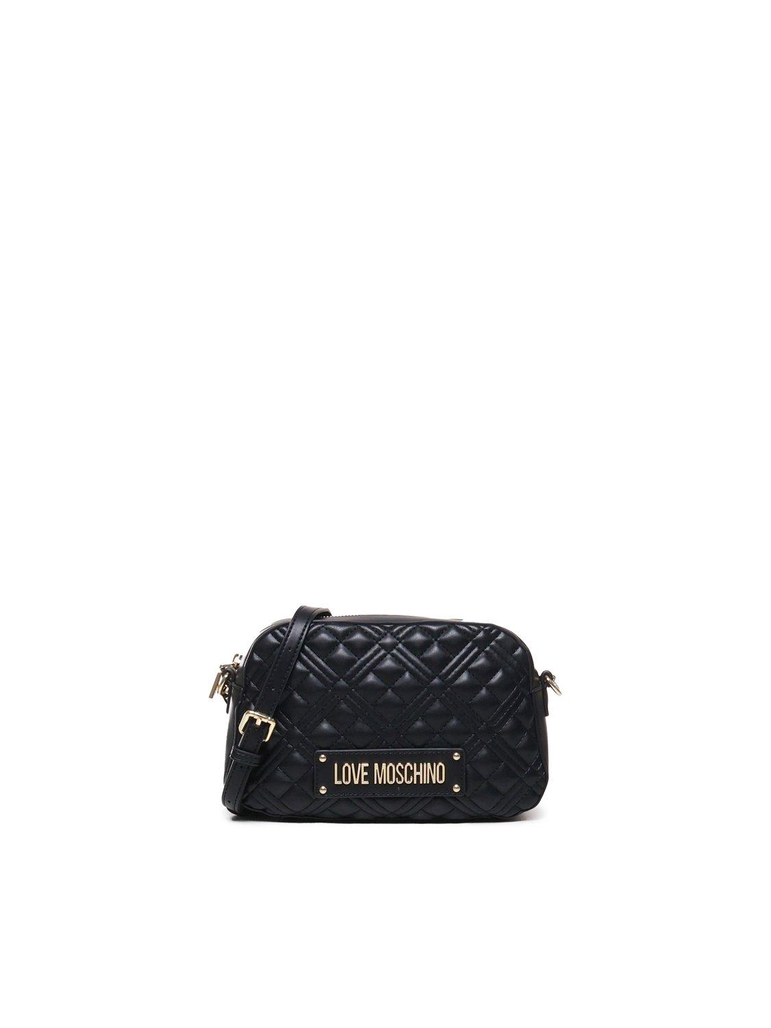 Moschino Logo Lettering Quilted Crossbody Bag In Nero