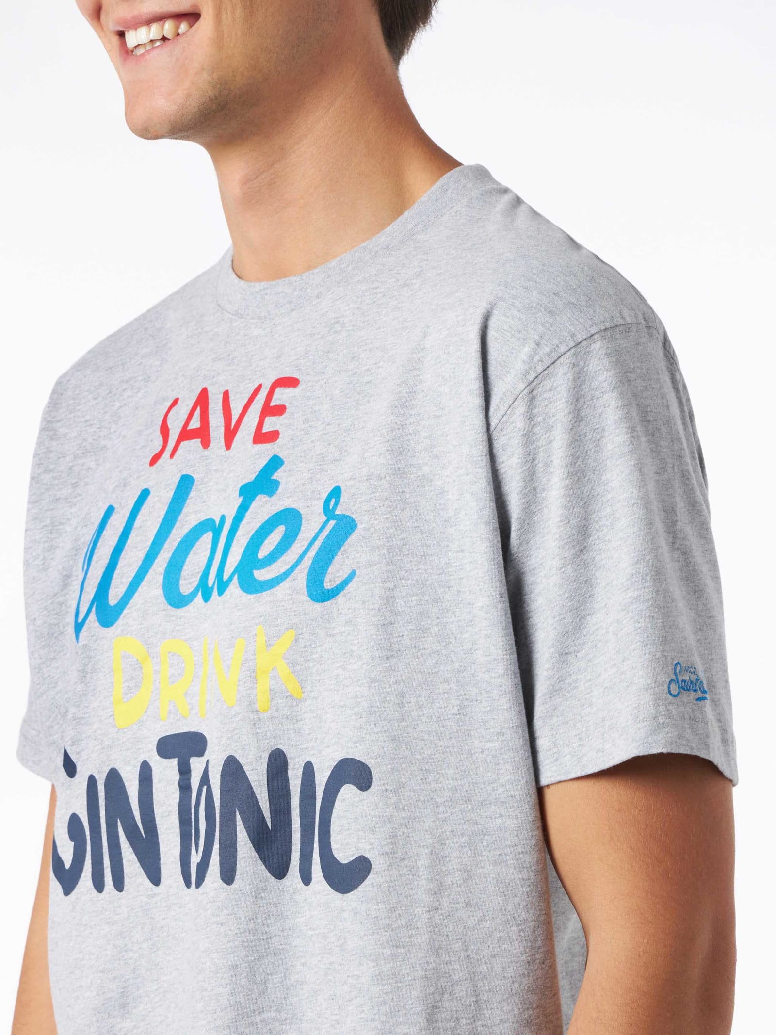 MC2 SAINT BARTH MAN HEAVY COTTON T-SHIRT WITH GIN TONIC PRINT