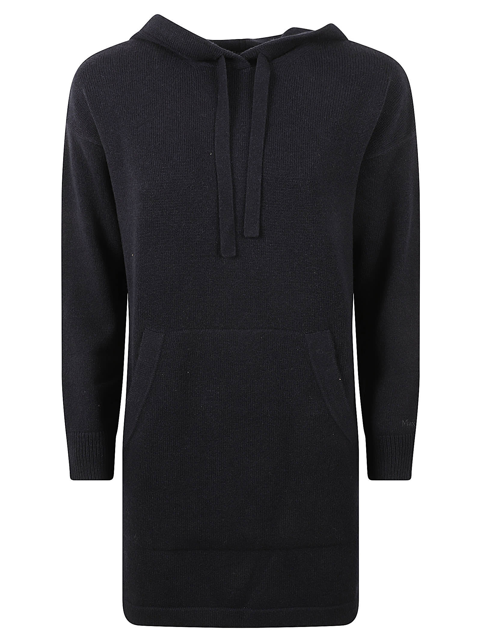 S Max Mara Anima Sweatshirt In Wool And Cashmere With Hood In Midnight Blue