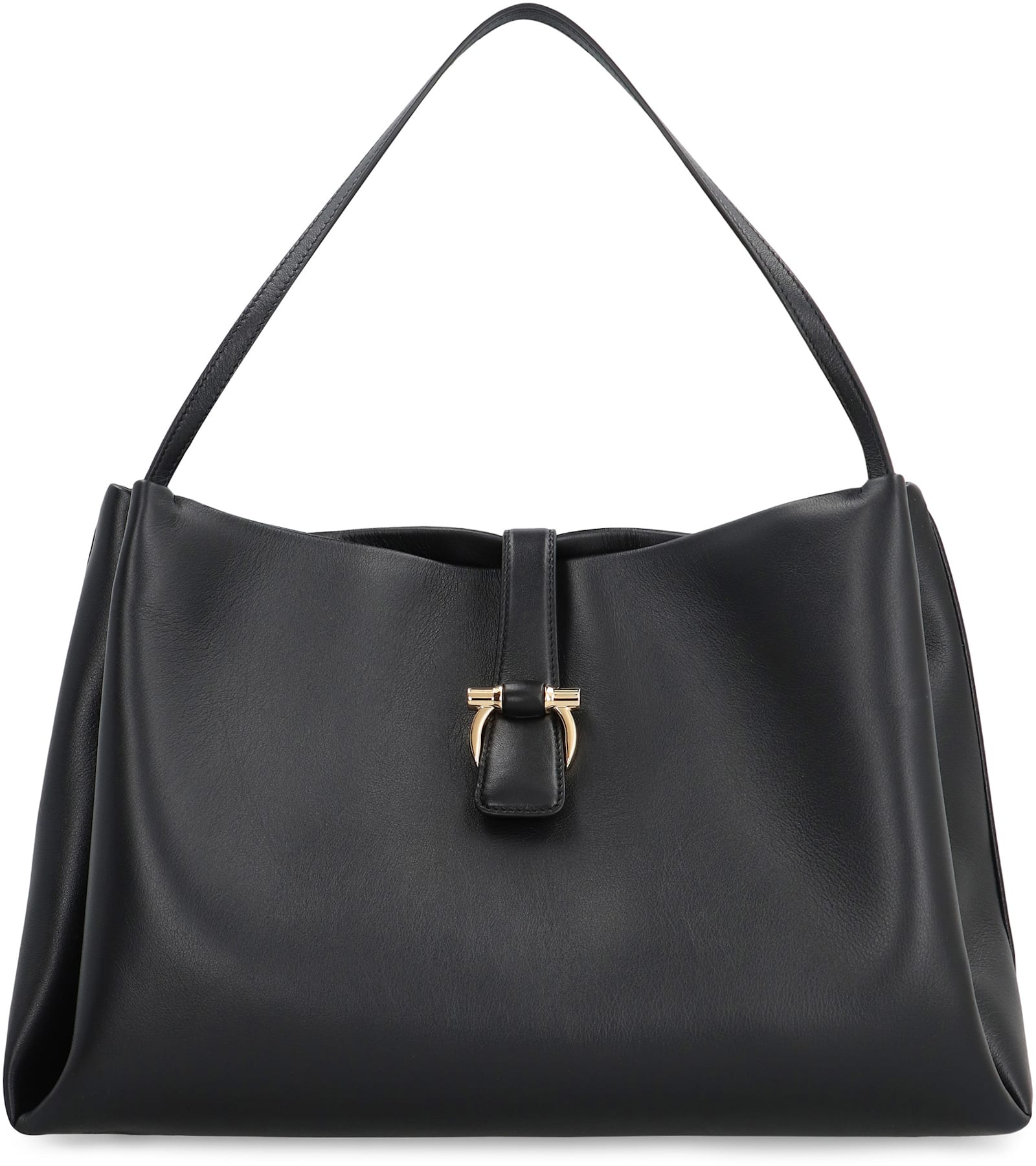 Ferragamo Buckle Strap Soft Structure Shoulder Bag In Black