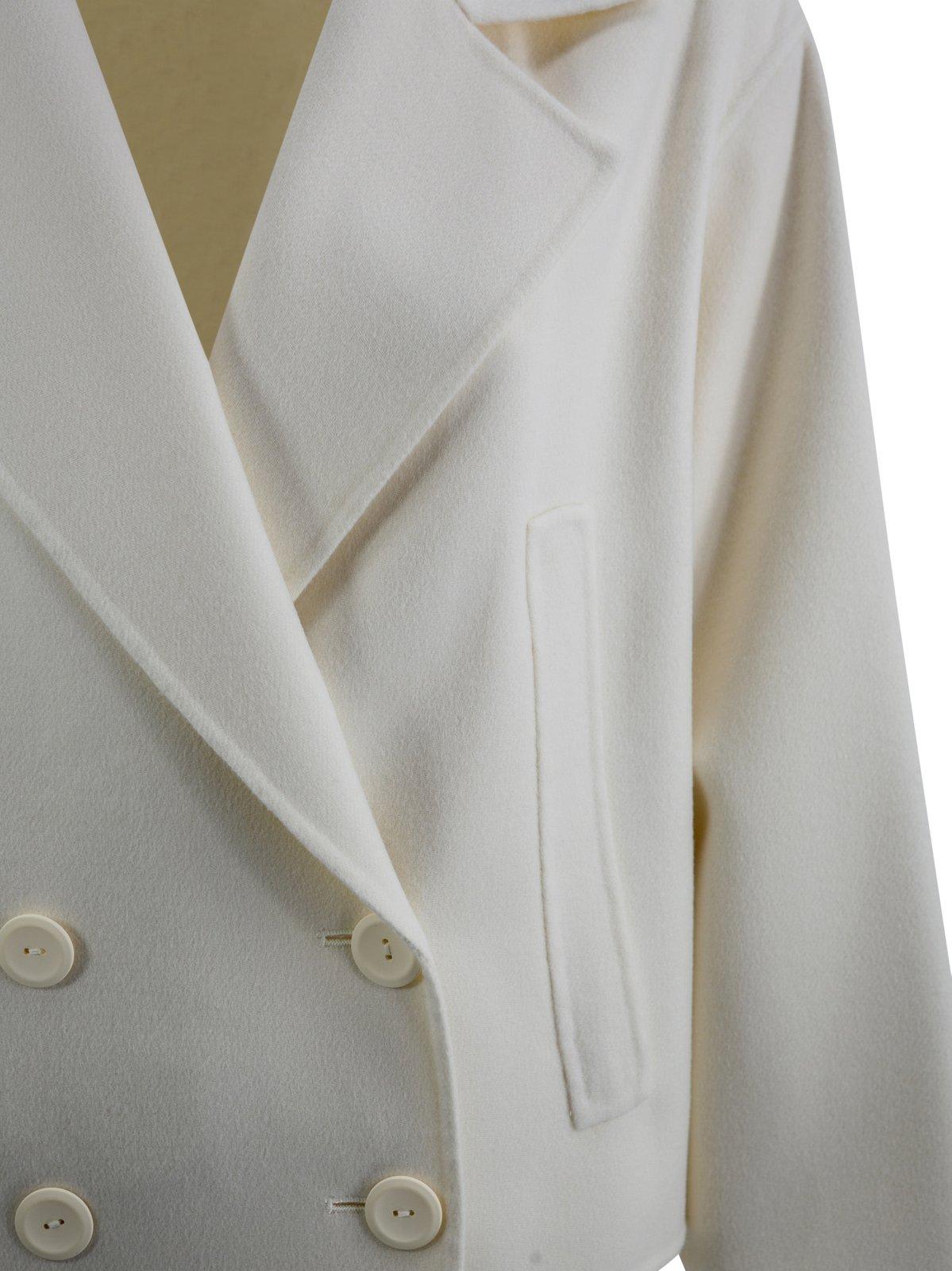 Shop Max Mara Double-breasted Long-sleeved Coat In White