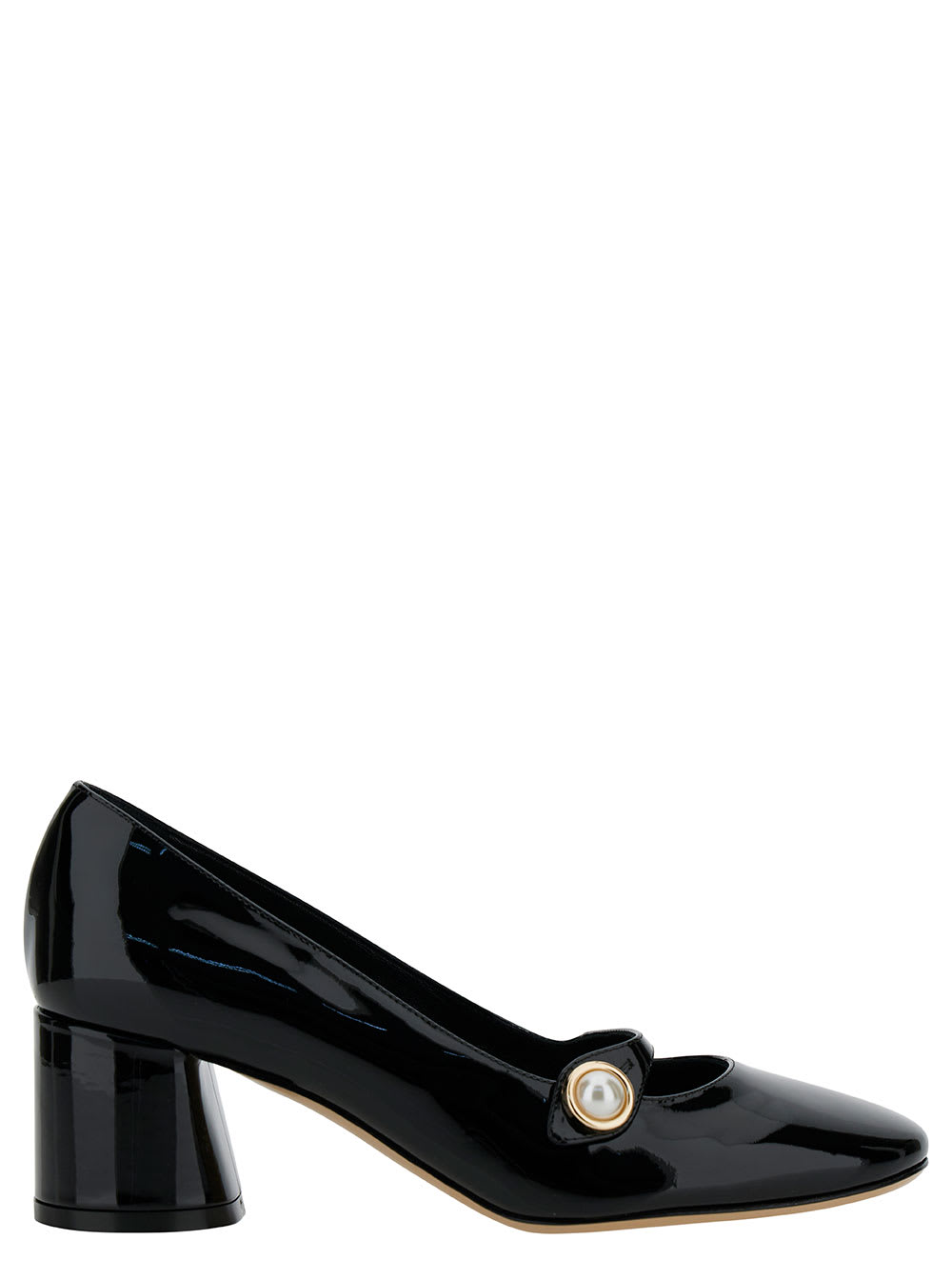 Shop Casadei Emily Black Pointed Pumps With Pearl Detail In Patent Leather Woman