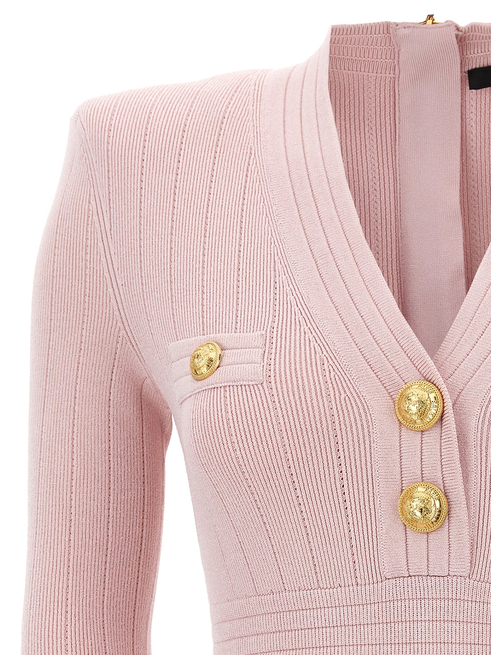 Shop Balmain Logo Button Dress In Pink