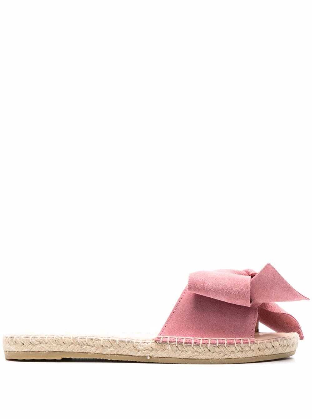 Manebi Womans Hamptons Pink Suede Flat Sandals With Bow