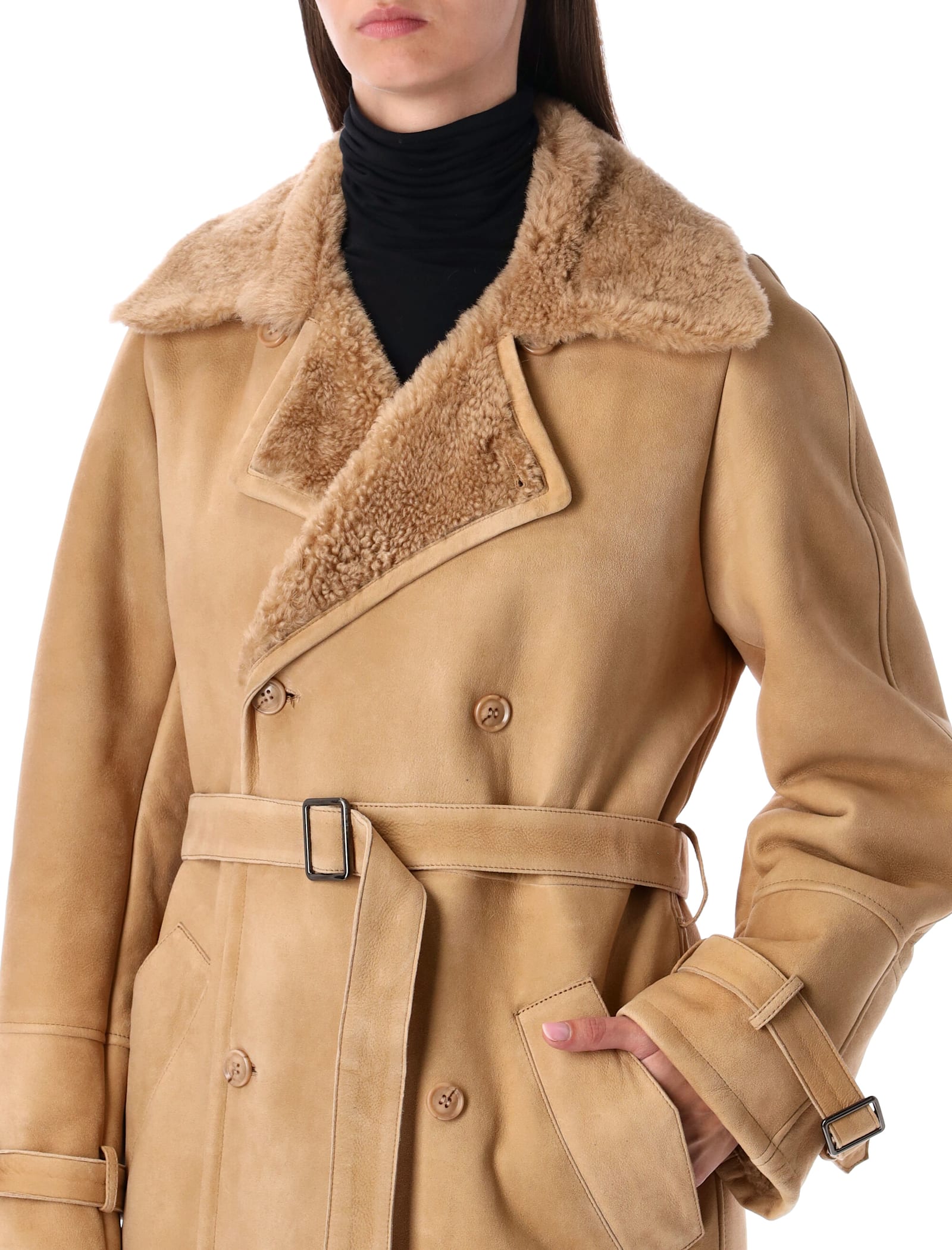 Sword 6.6.44 Sword S.w.o.r.d. 6.644 Long Shearling Coat Beige In Brown