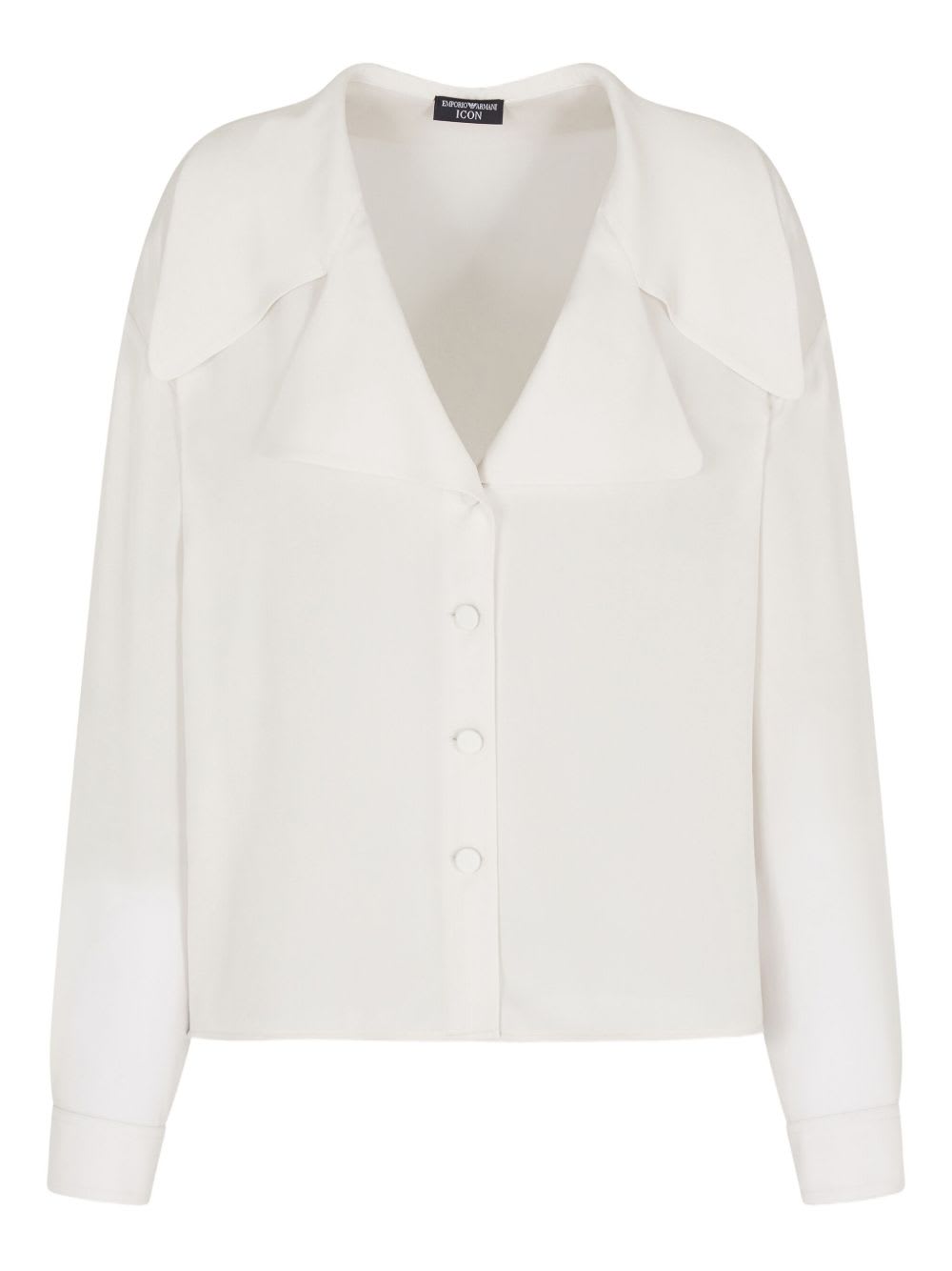 Emporio Armani Silk Shirt With Long Sleeves And Wide Collar In White
