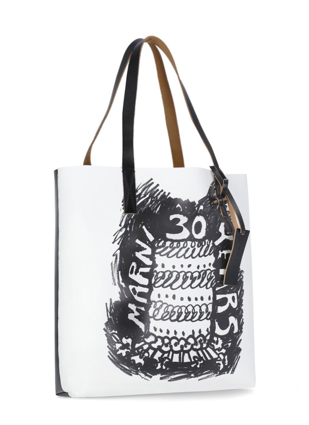 Shop Marni 30th Anniversary Print Two-toned Tribeca Tote Bag In Black