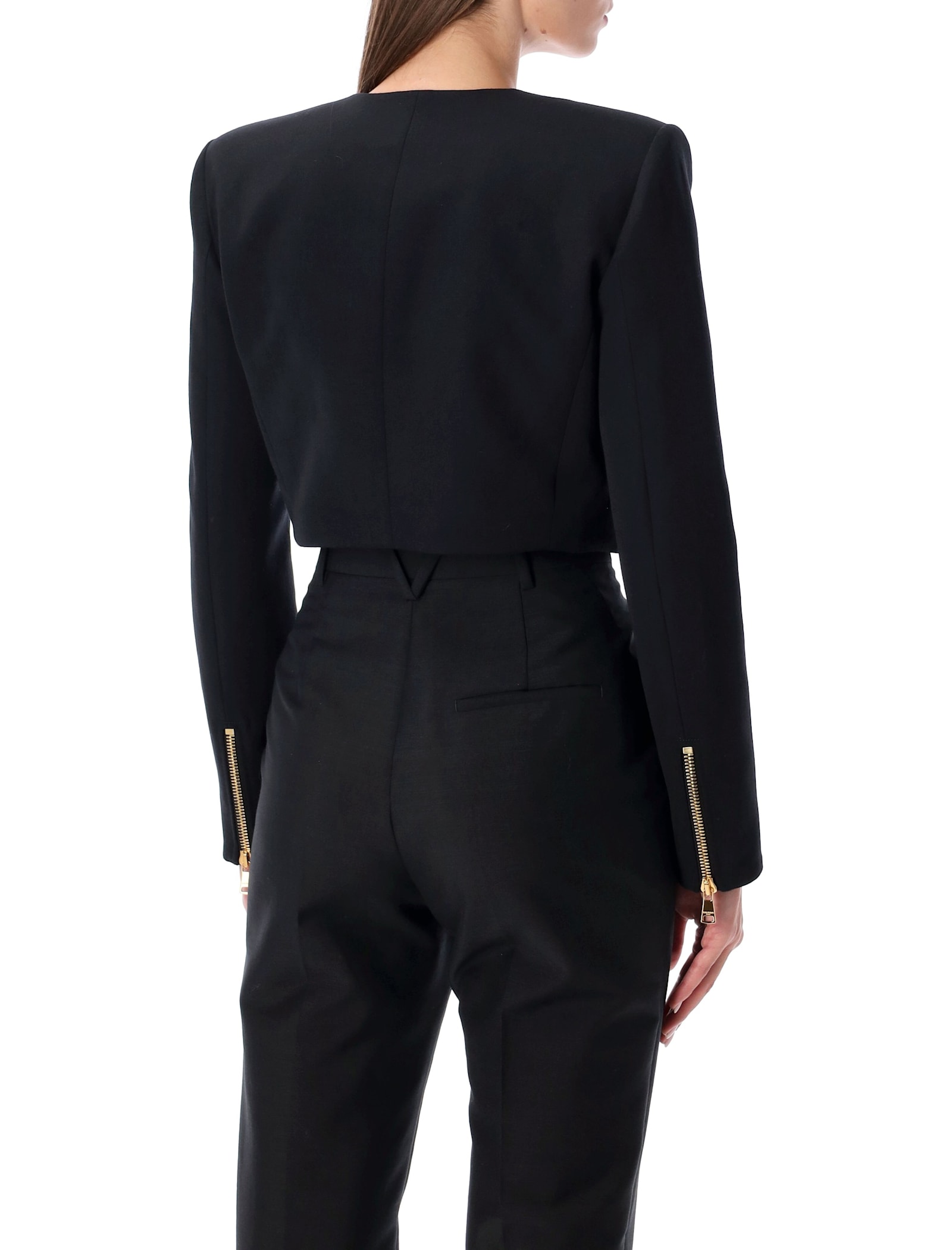 Balmain Cropped Zipped Jacket Featuring Structured Shoulders In Black