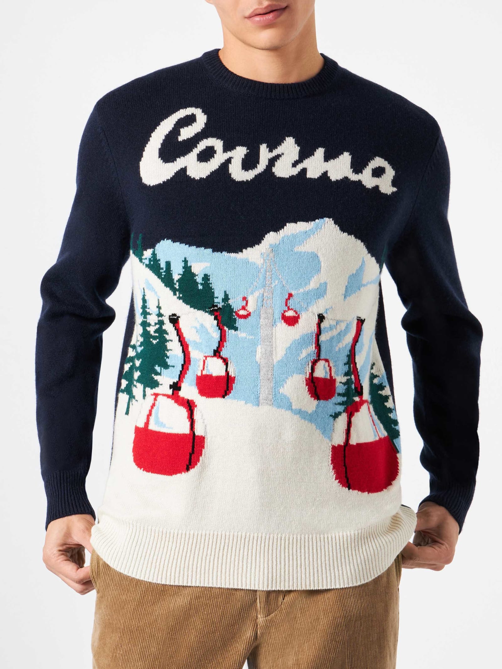 MC2 Saint Barth Man Sweater With Courmayeur Postcard