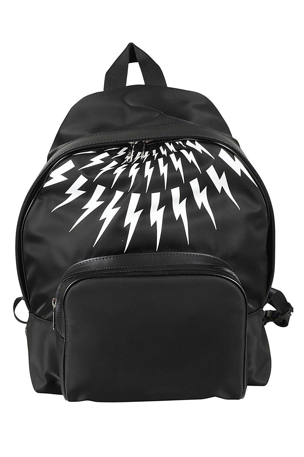 Neil Barrett Thunder Printed Zipped Backpack In Black White