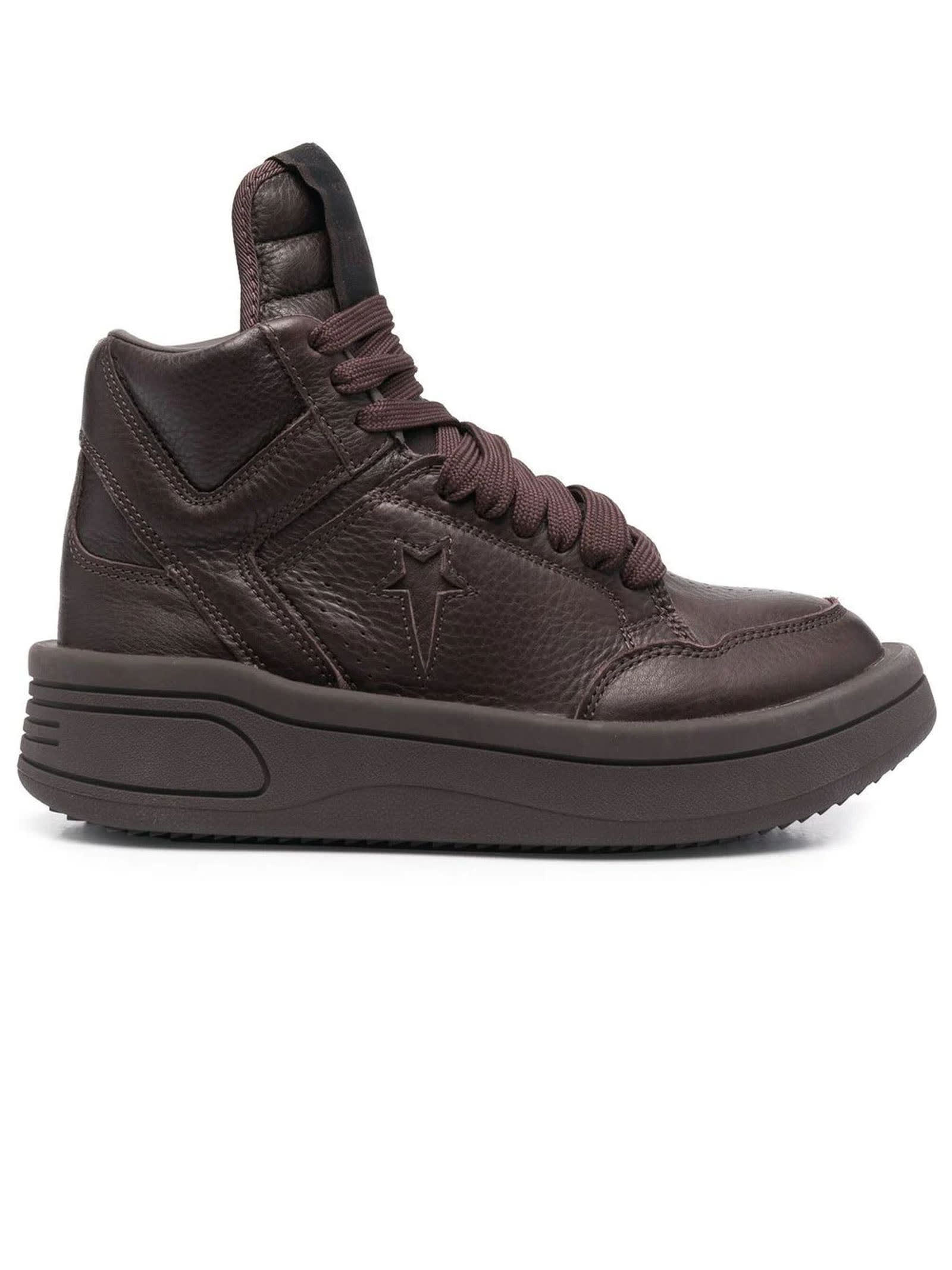 DRKSHDW Burgundy Leather Hi-top Sneakers