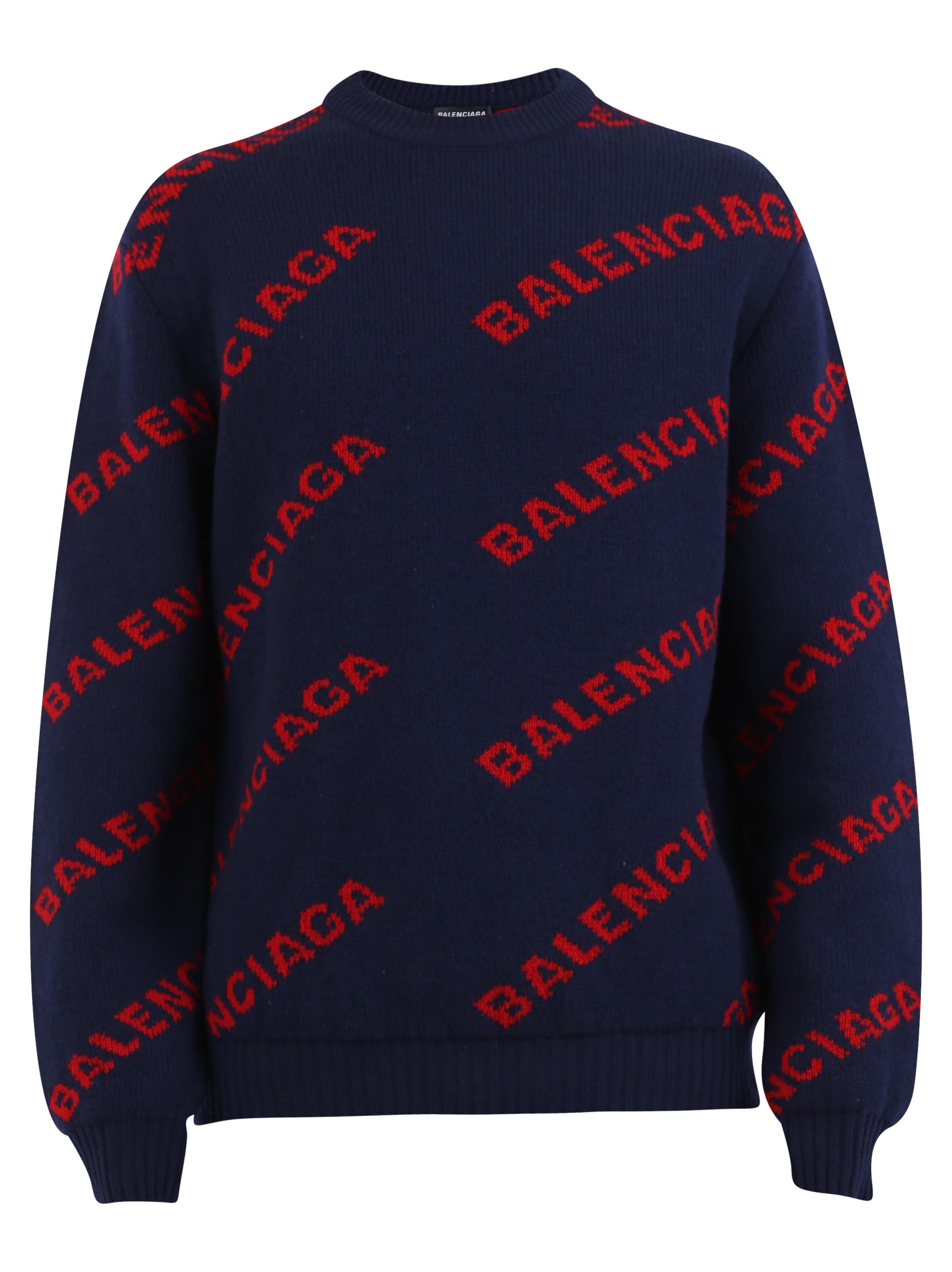 Balenciaga Men's Intarsia Logo Wool Sweater In Blue | ModeSens
