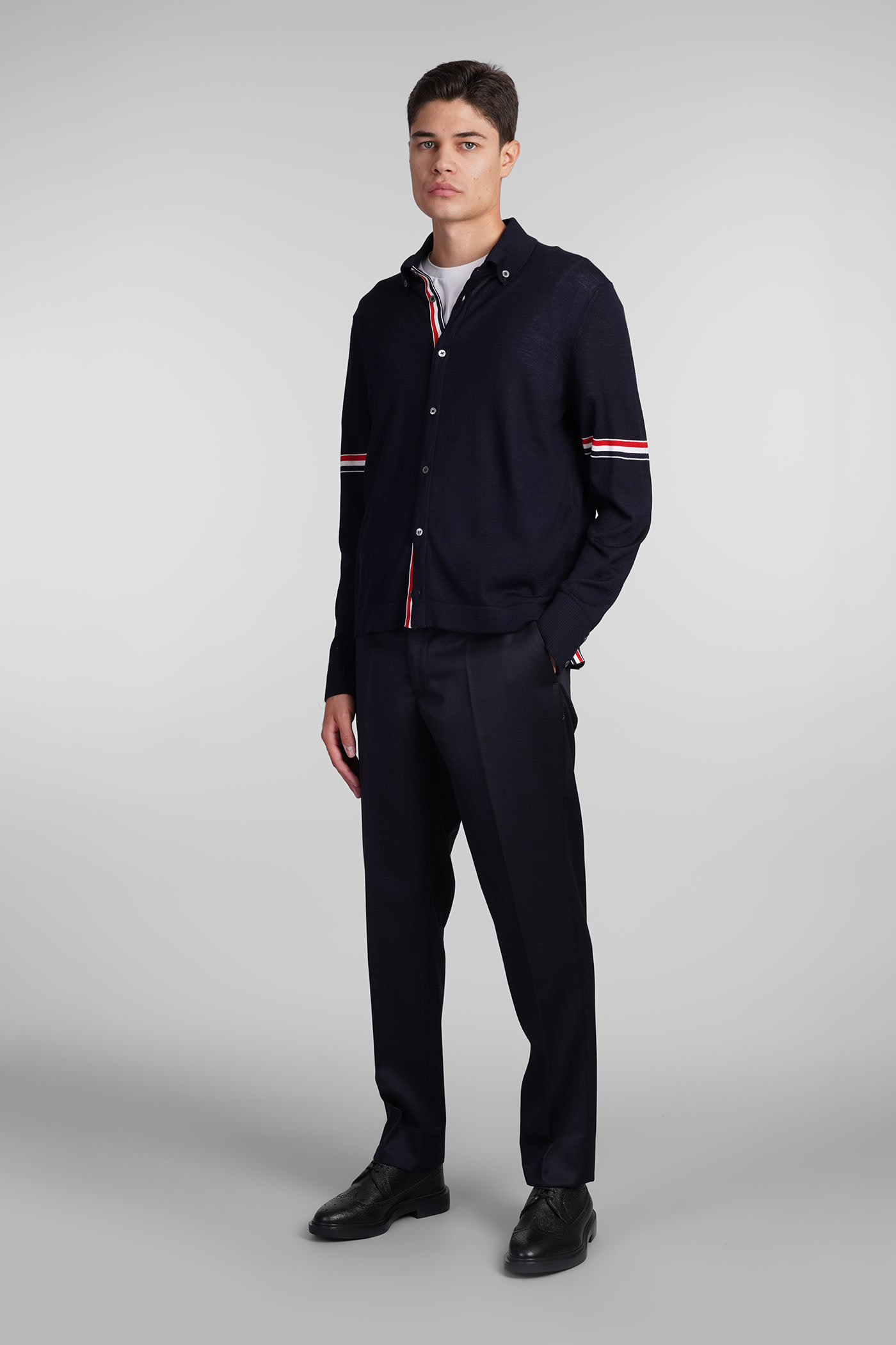 Shop Thom Browne Cardigan In Blue Wool