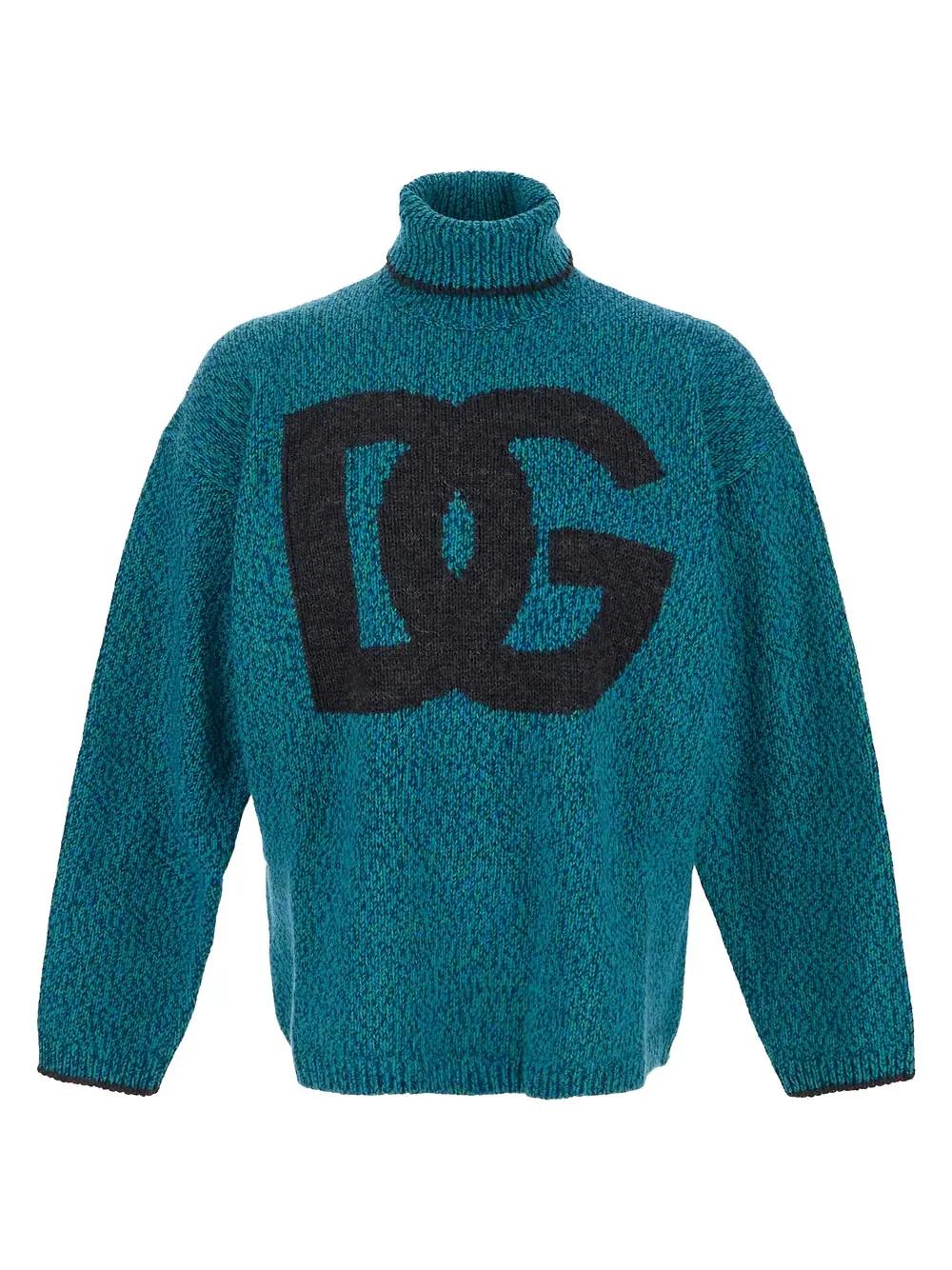 Shop Dolce & Gabbana Dg Knitwear With Turtleneck In Blue