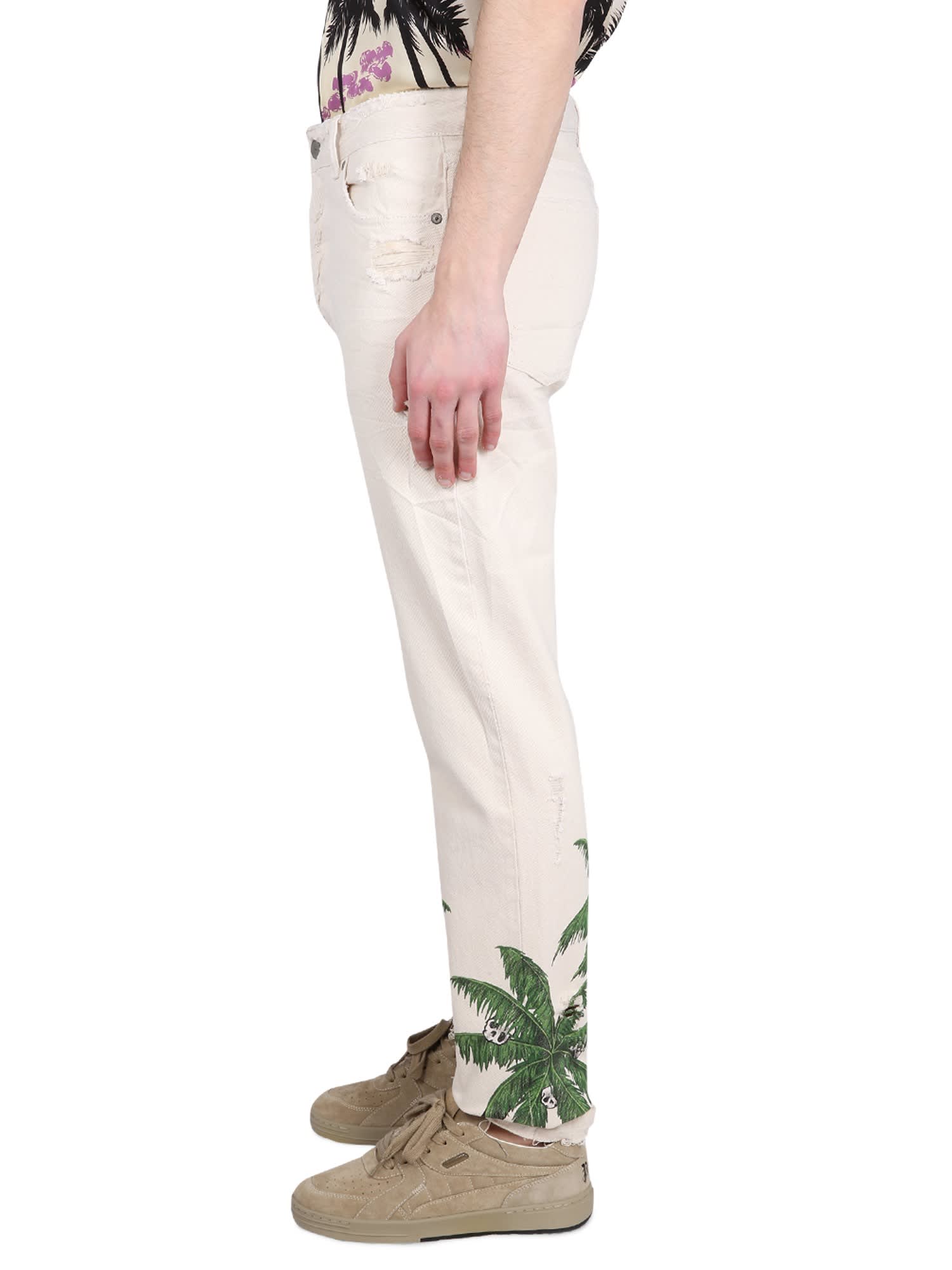 Shop Palm Angels Five-pocket Jeans In White