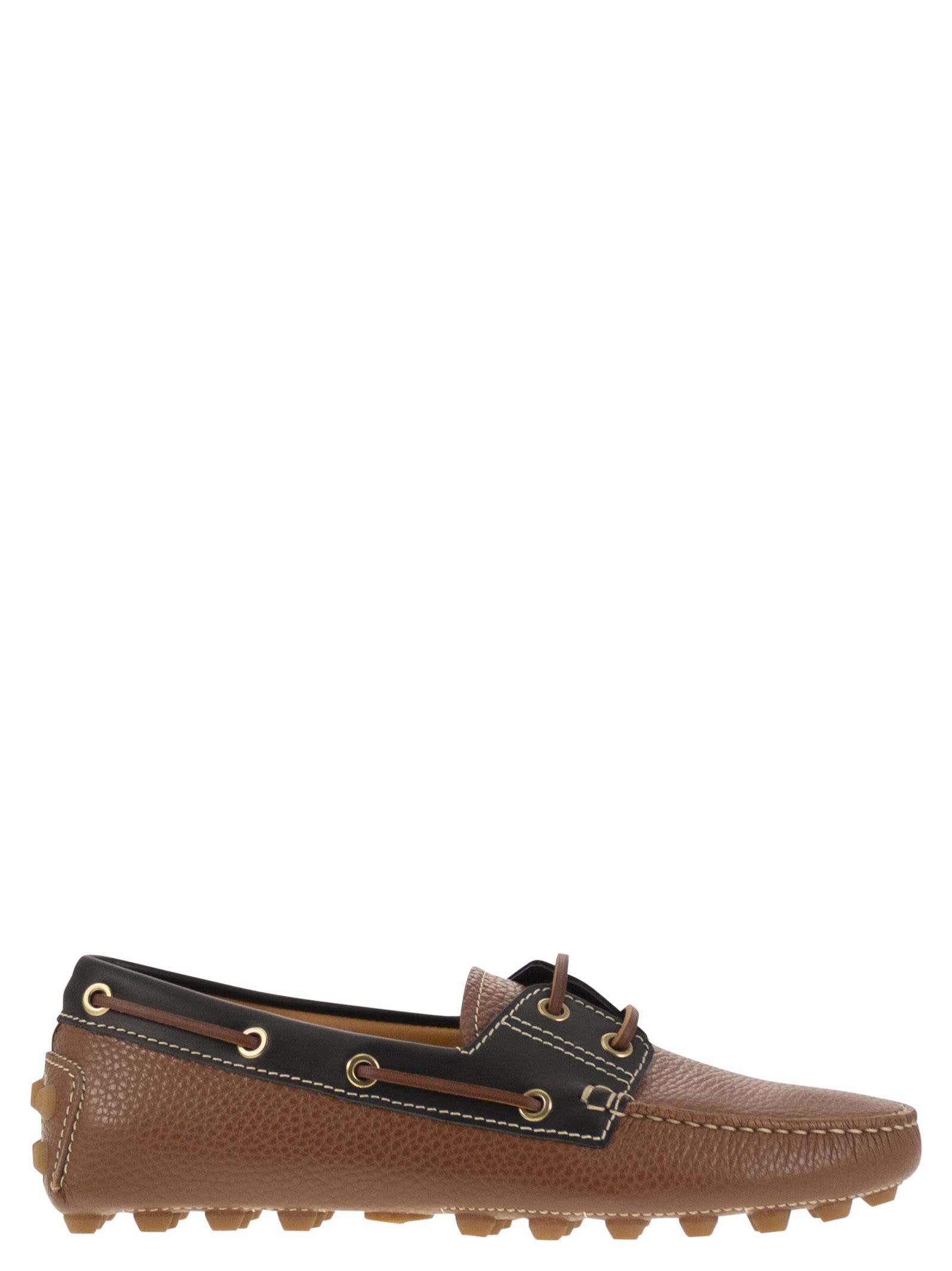 Tod's Leather Boat Bubble Grommet In Brown
