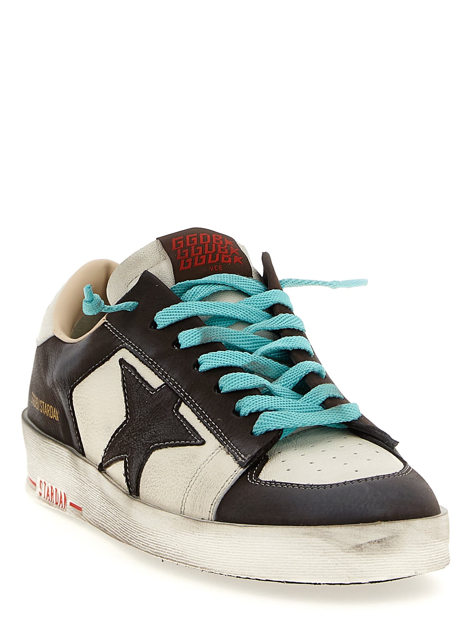 Golden Goose Distressed Leather Sneakers With Two-tone Star Patch In Brown