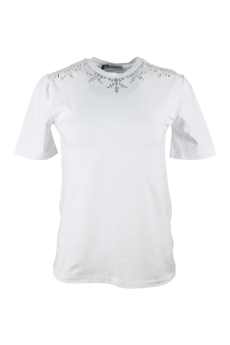 Ermanno Scervino Short Sleeve Crew Neck T-shirt With Embroidery
