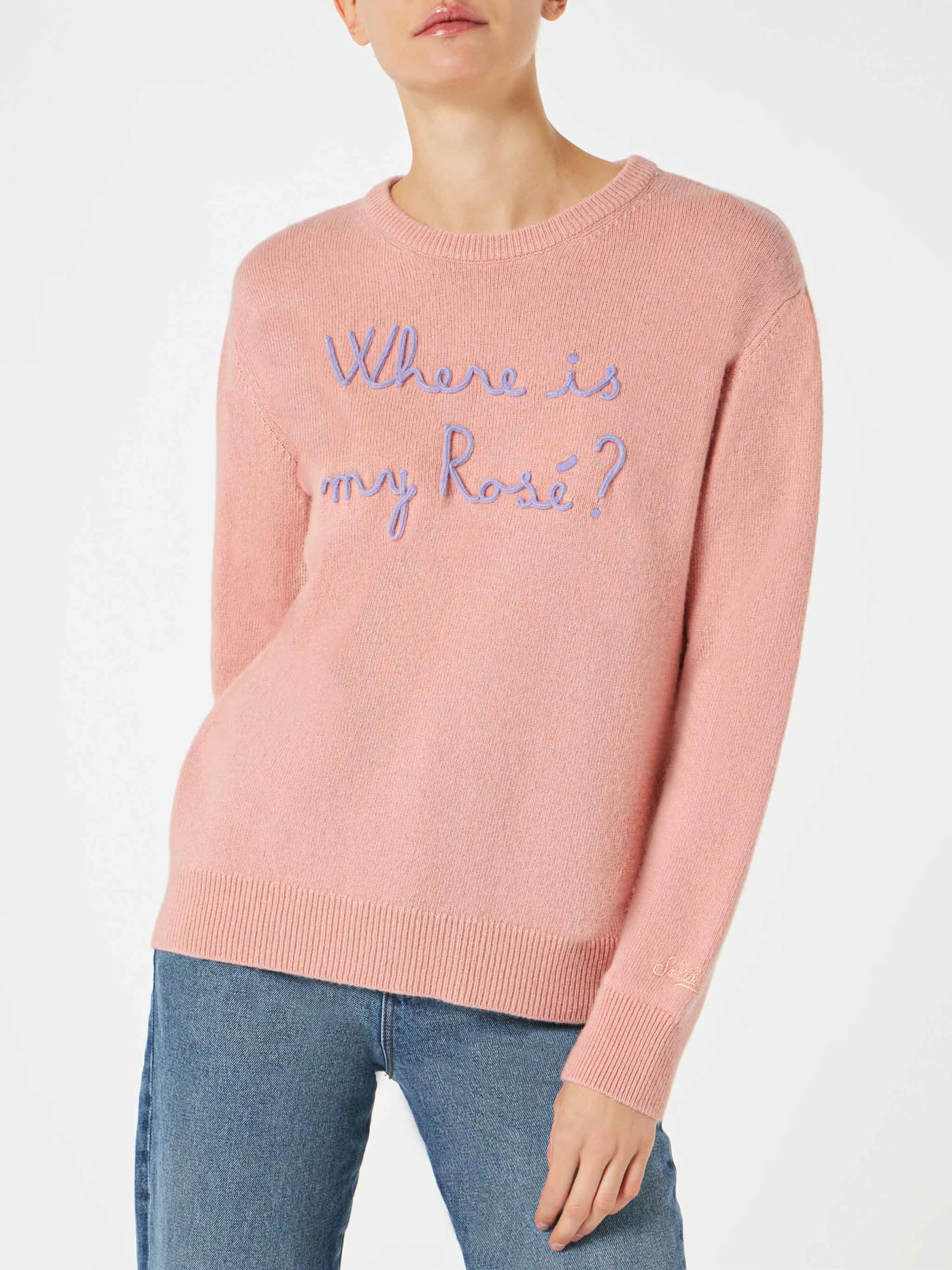 MC2 Saint Barth Woman Sweater With Where Is My Rosé Embroidery