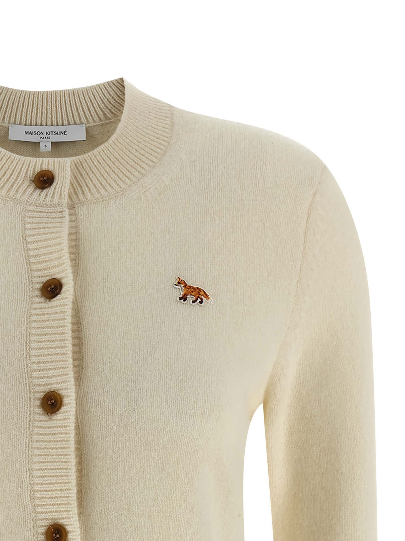 Maison Kitsuné Profile Fox-embroidered Button Cardigan In Brown