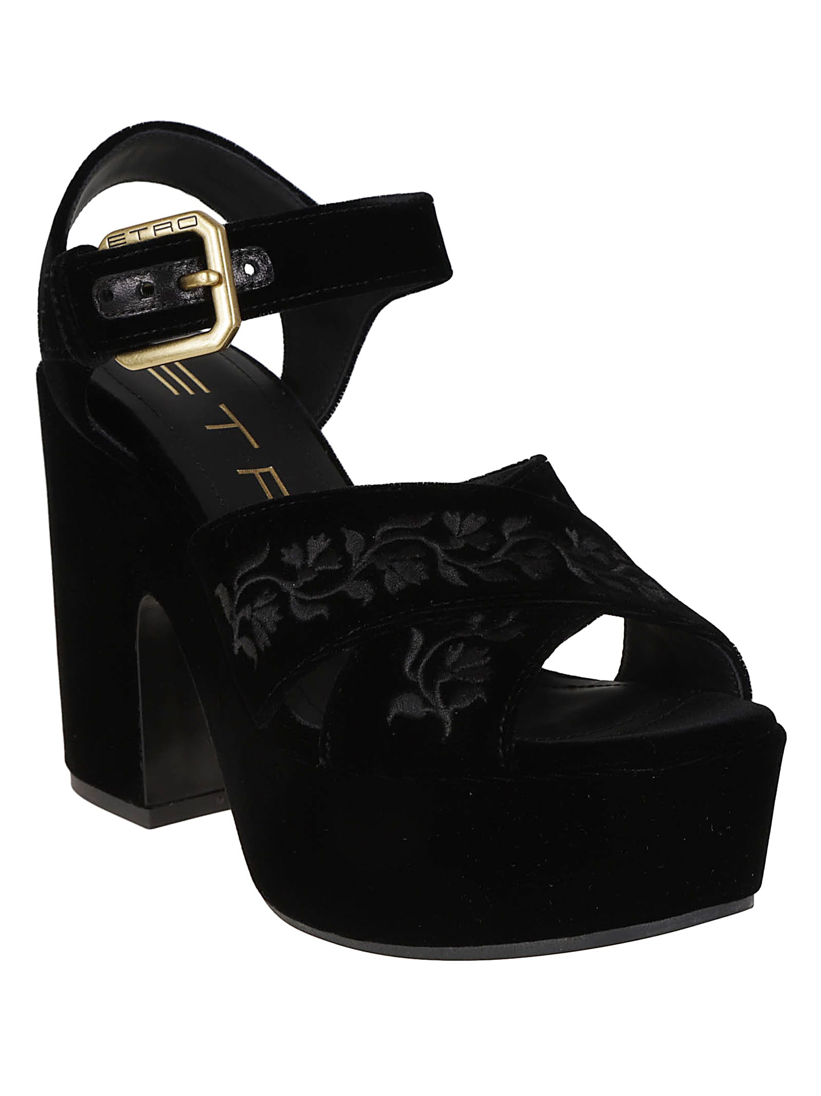 Etro Velvet Platform Sandals With Embroidery In Black