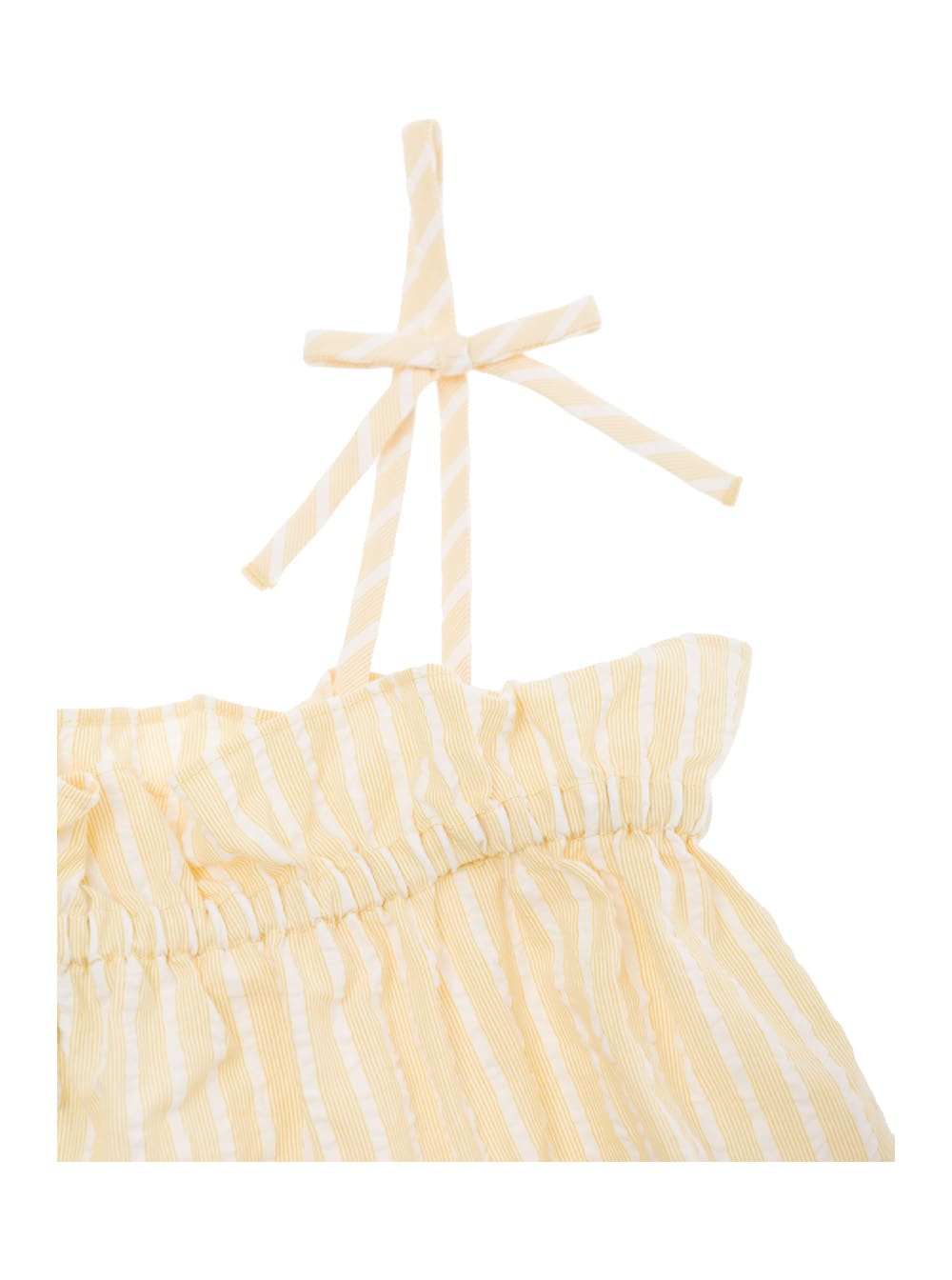 Shop Emporio Armani Yellow Flounced Top With Straps In Cotton Girl