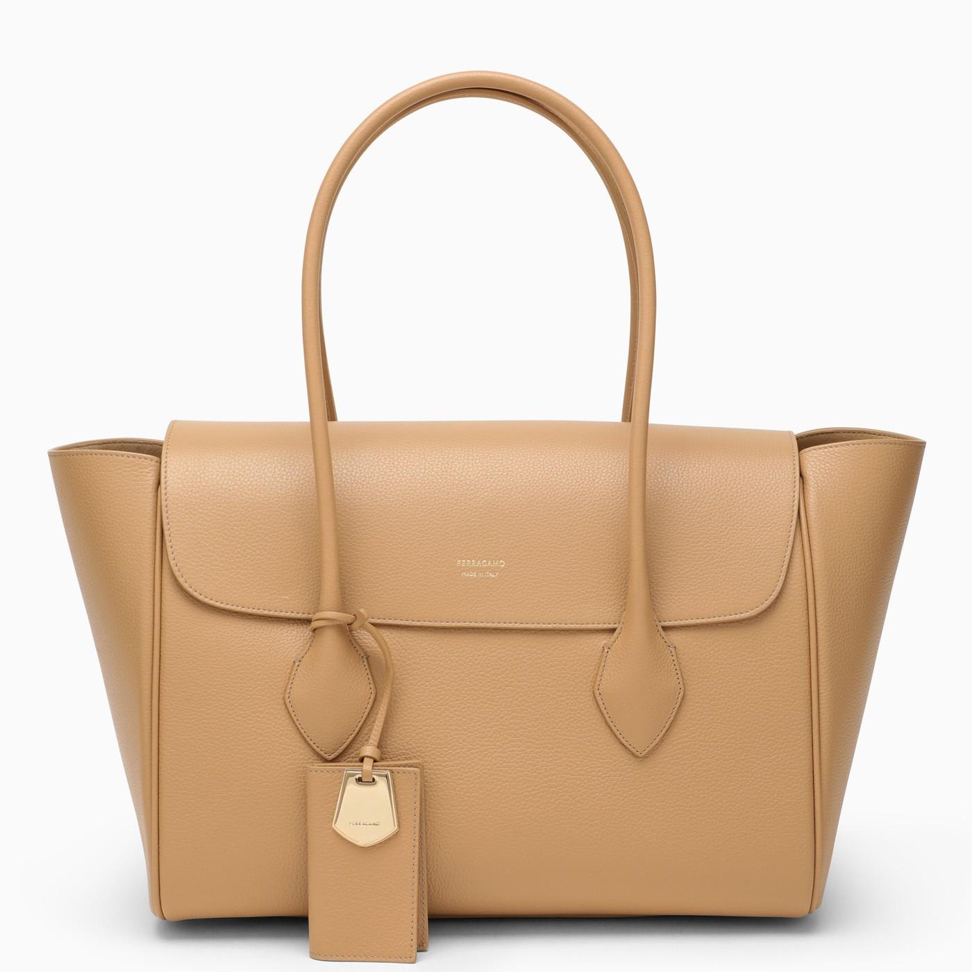 Camel-coloured Leather Tote Bag L