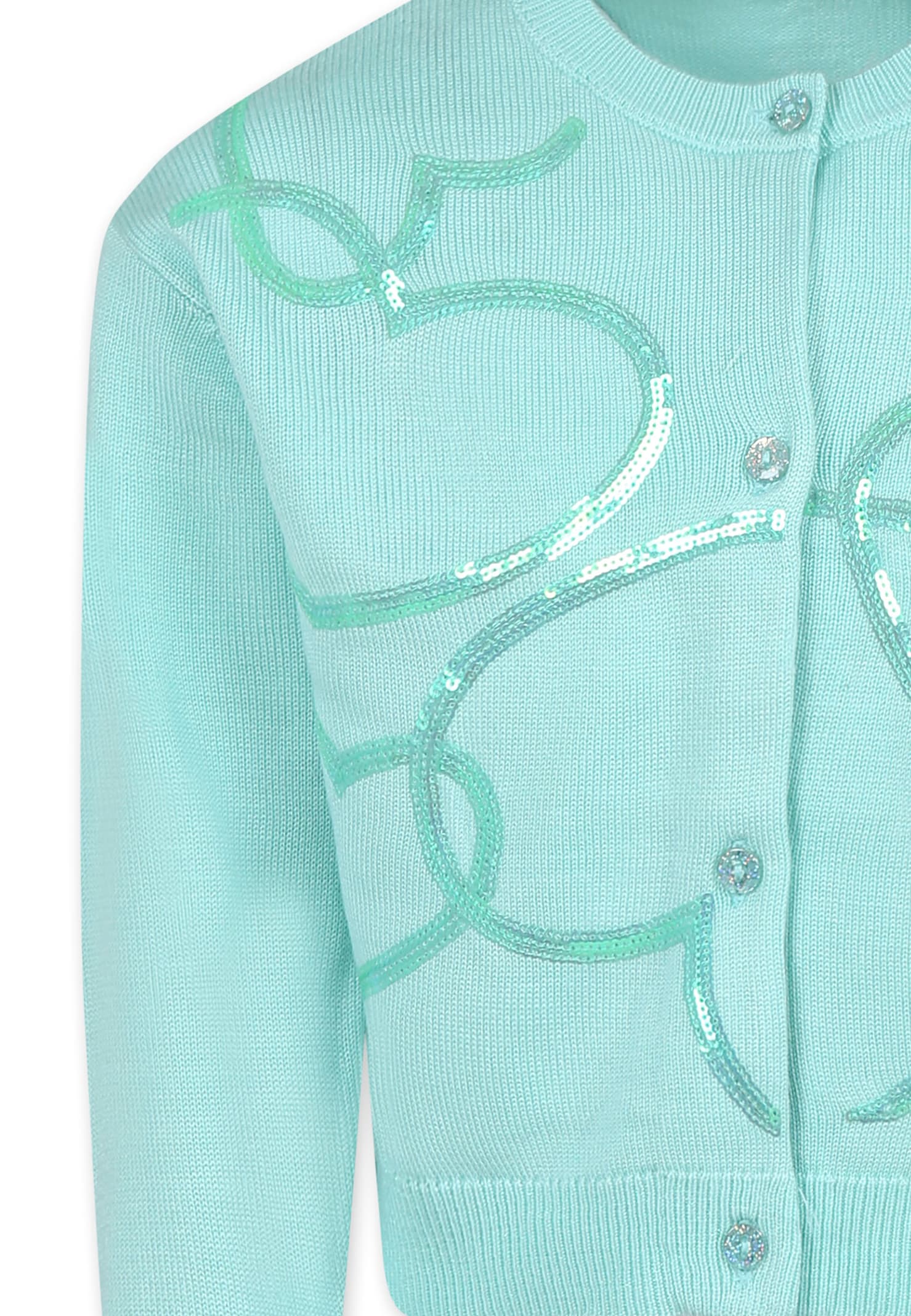Billieblush Green Cardigan For Girl With Hearts In Green