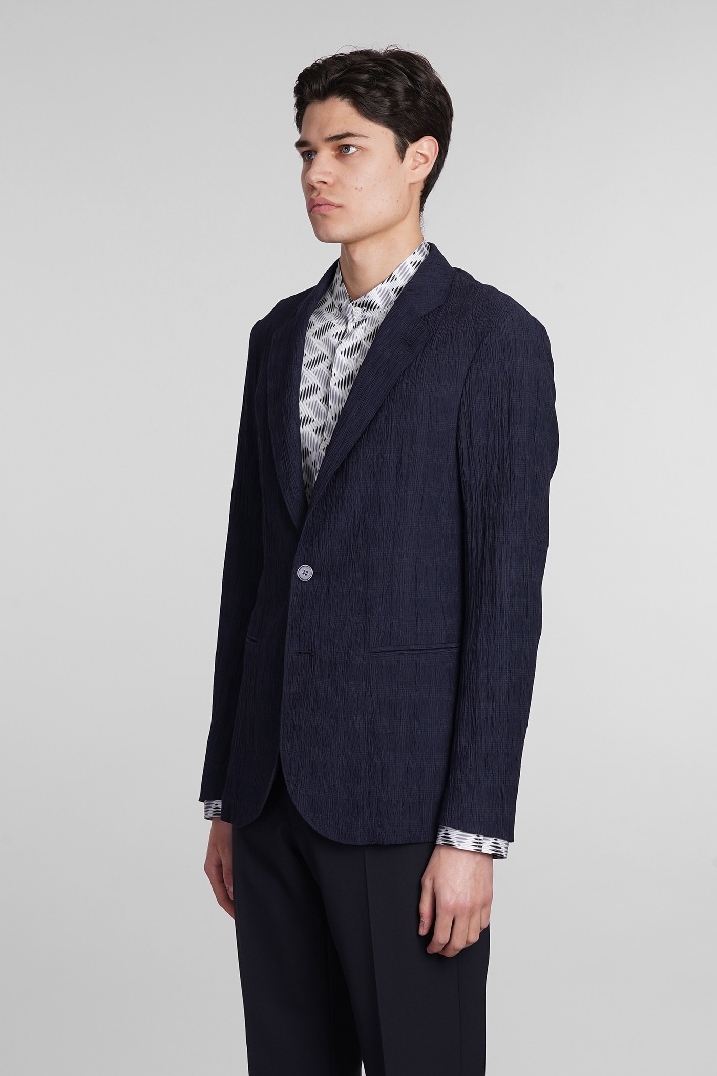 Shop Emporio Armani Blazer In Blue Polyester