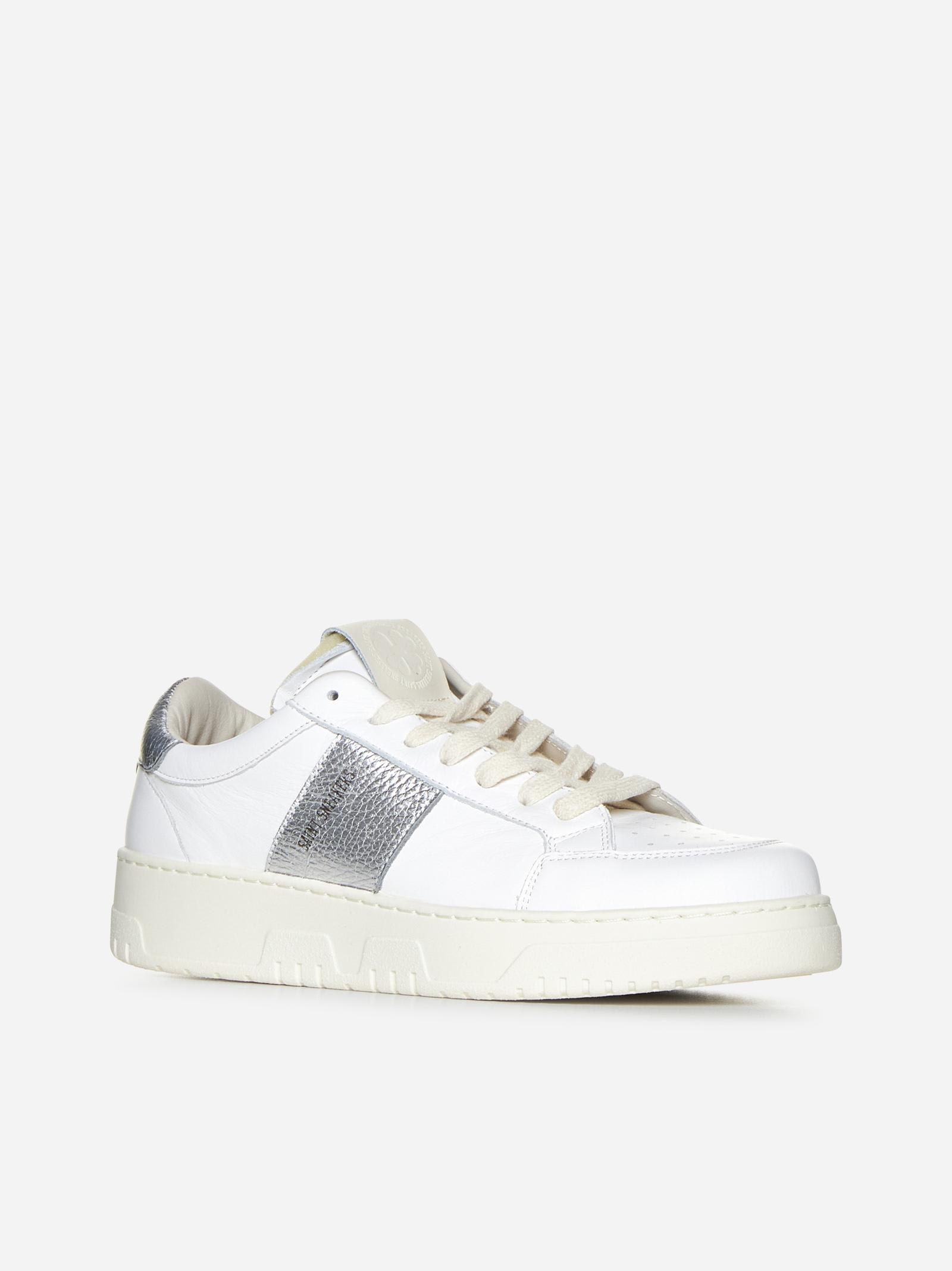 Saint Sneakers High-top White Leather Sneakers With Gold Accents In White/silver