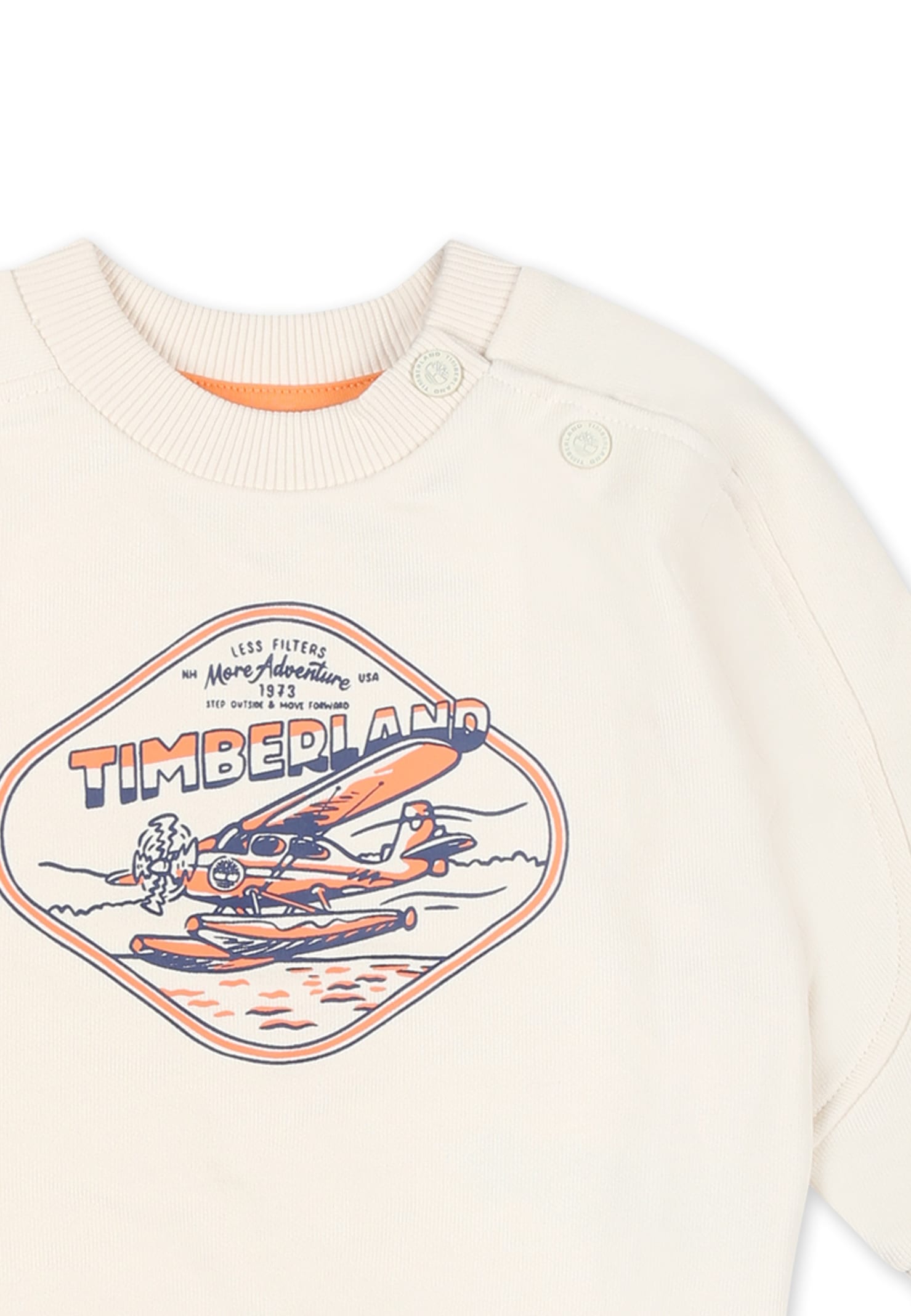 Timberland Ivory Sweatshirt For Baby Boy With Logo And Print In Ivory