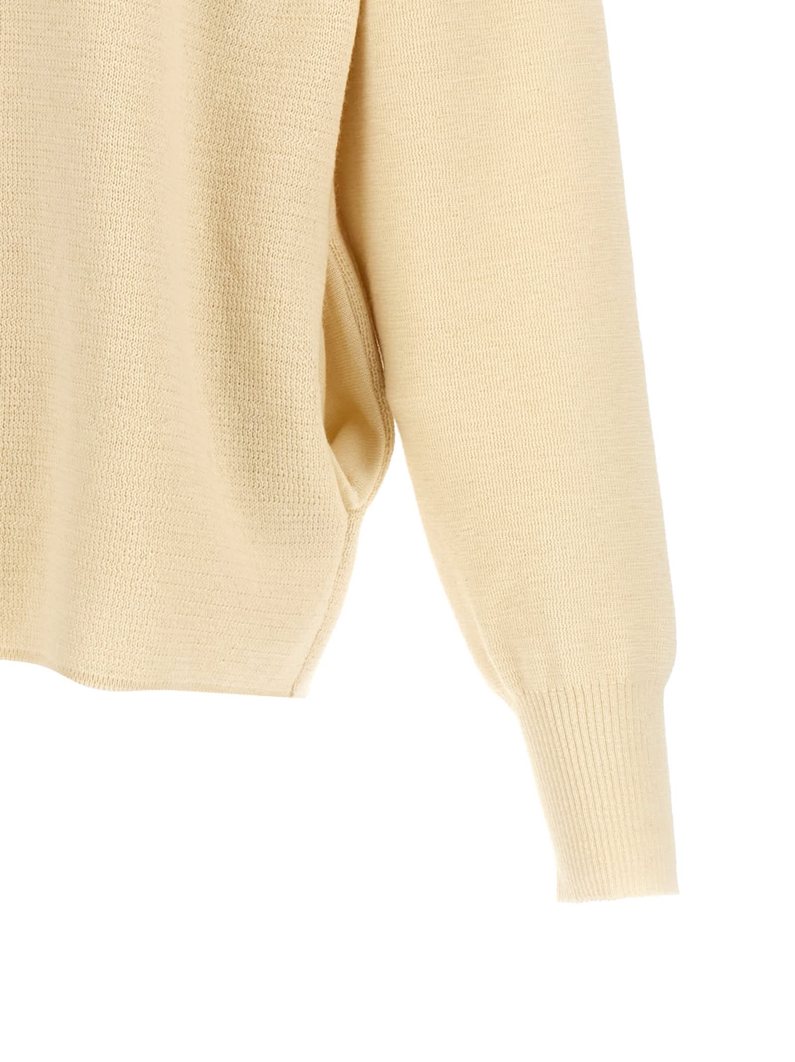Ma'ry'ya Half Zip Wool Sweater With Cuffed Sleeves And Relaxed Fit In White