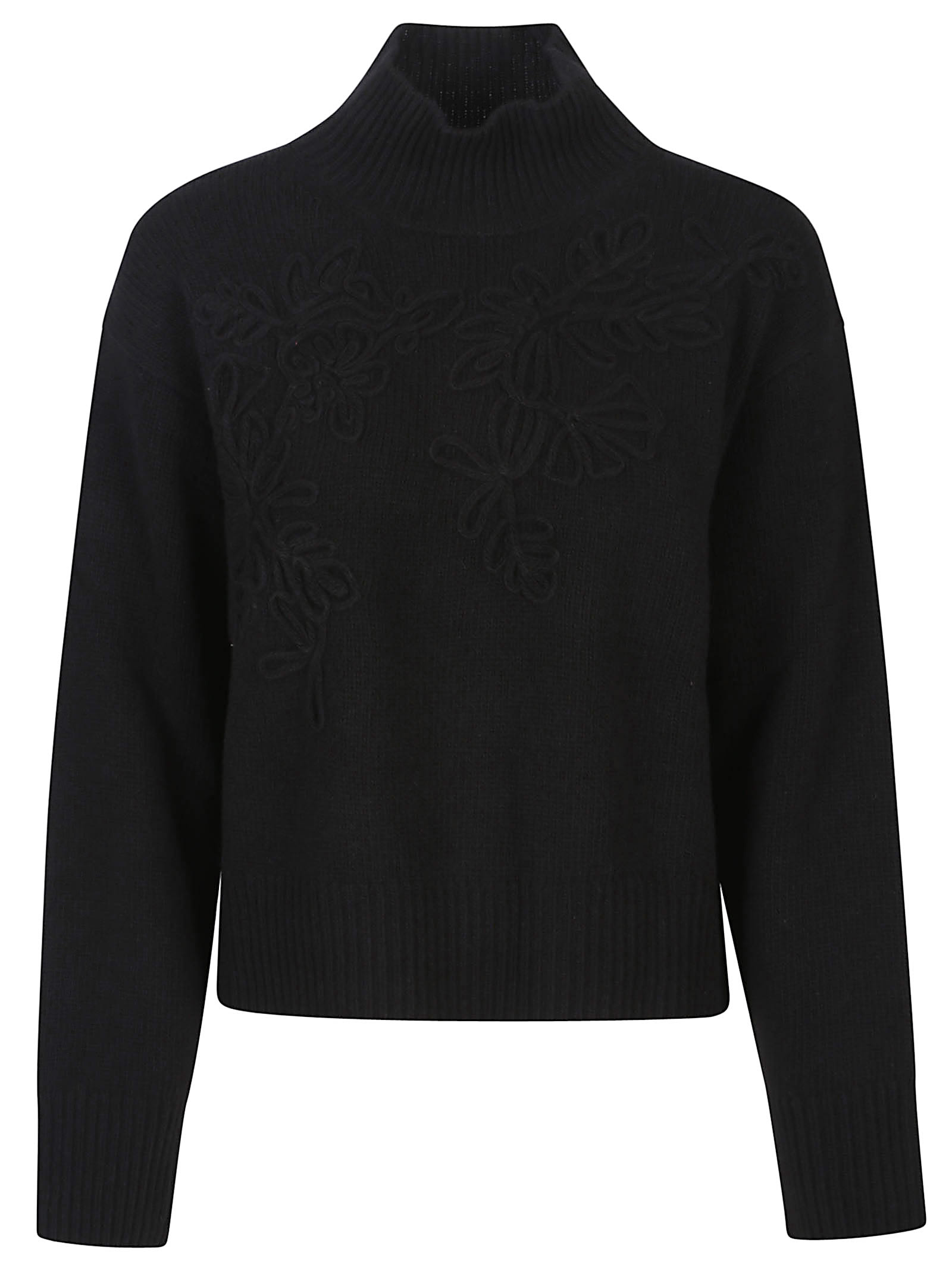 Ermanno Firenze High-neck Floral-embroidered Sweater In Black