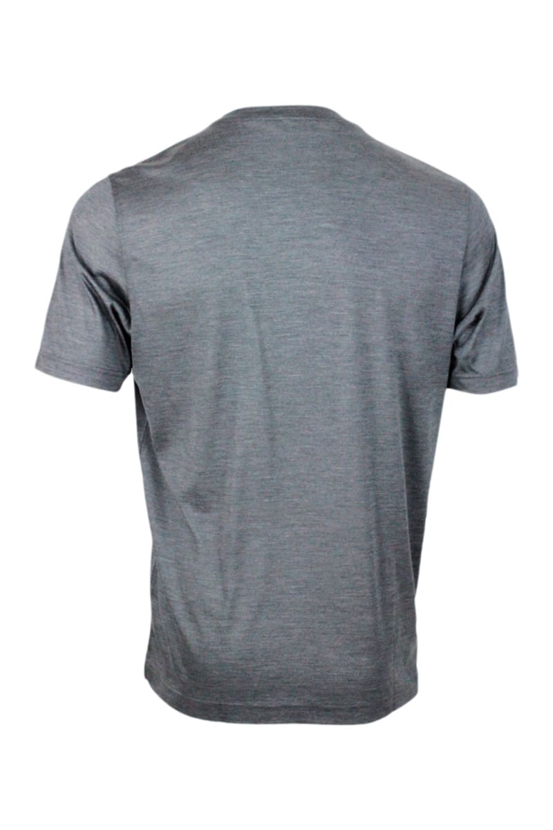 Shop Barba Napoli 100% Luxury Silk Crew-neck Short-sleeved T-shirt With Slits On The Bottom In Grey