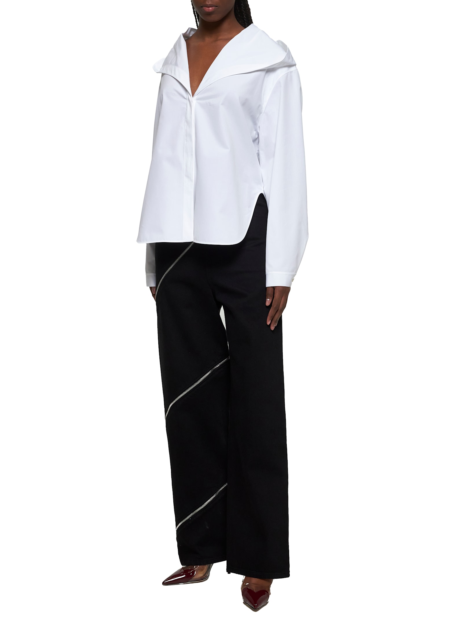 Alaïa Womens Noir Alaia Spiral Two-patch-pockets Wide-leg High-rise Denim-blend Trousers In Noir Alaia
