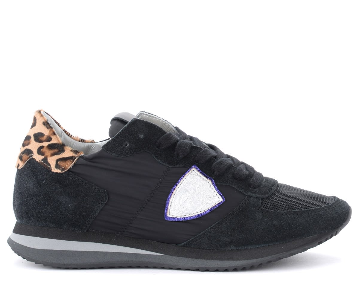 Philippe Model Tropez X Sneaker In Suede And Black Fabric With Spotted Pony Spoiler
