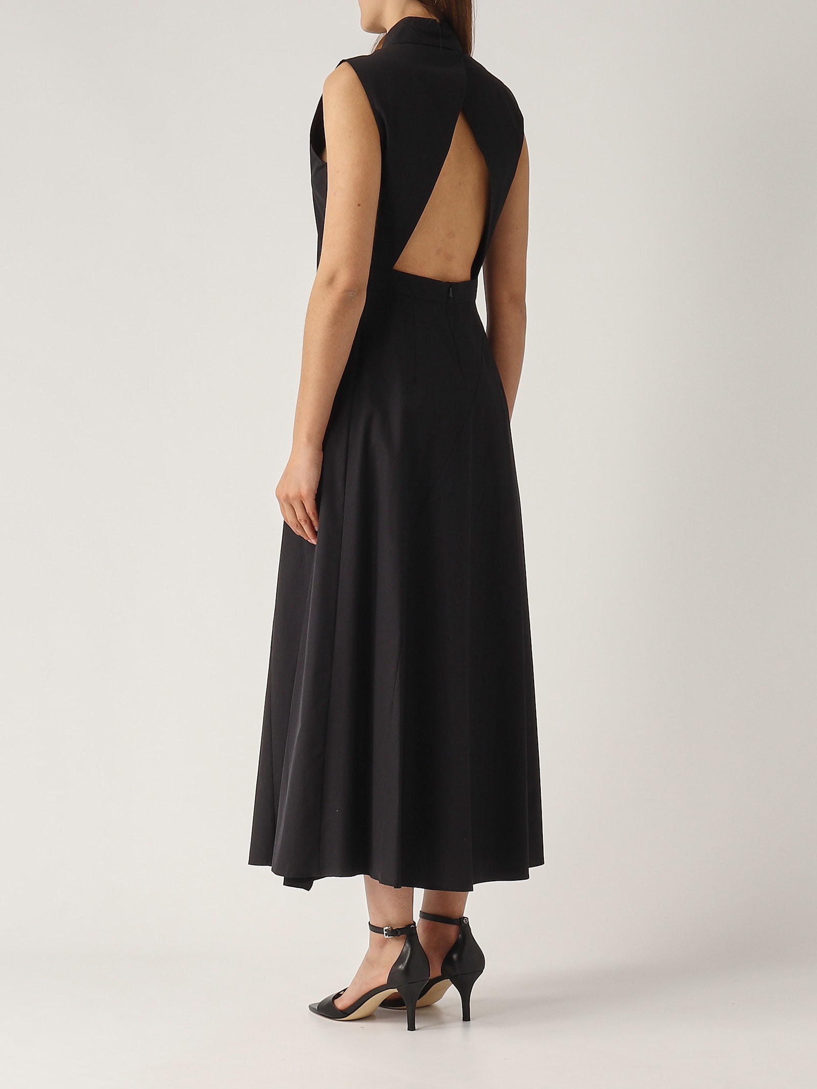 Max Mara Studio Keras Ruffled Sleeveless Dress In Nero