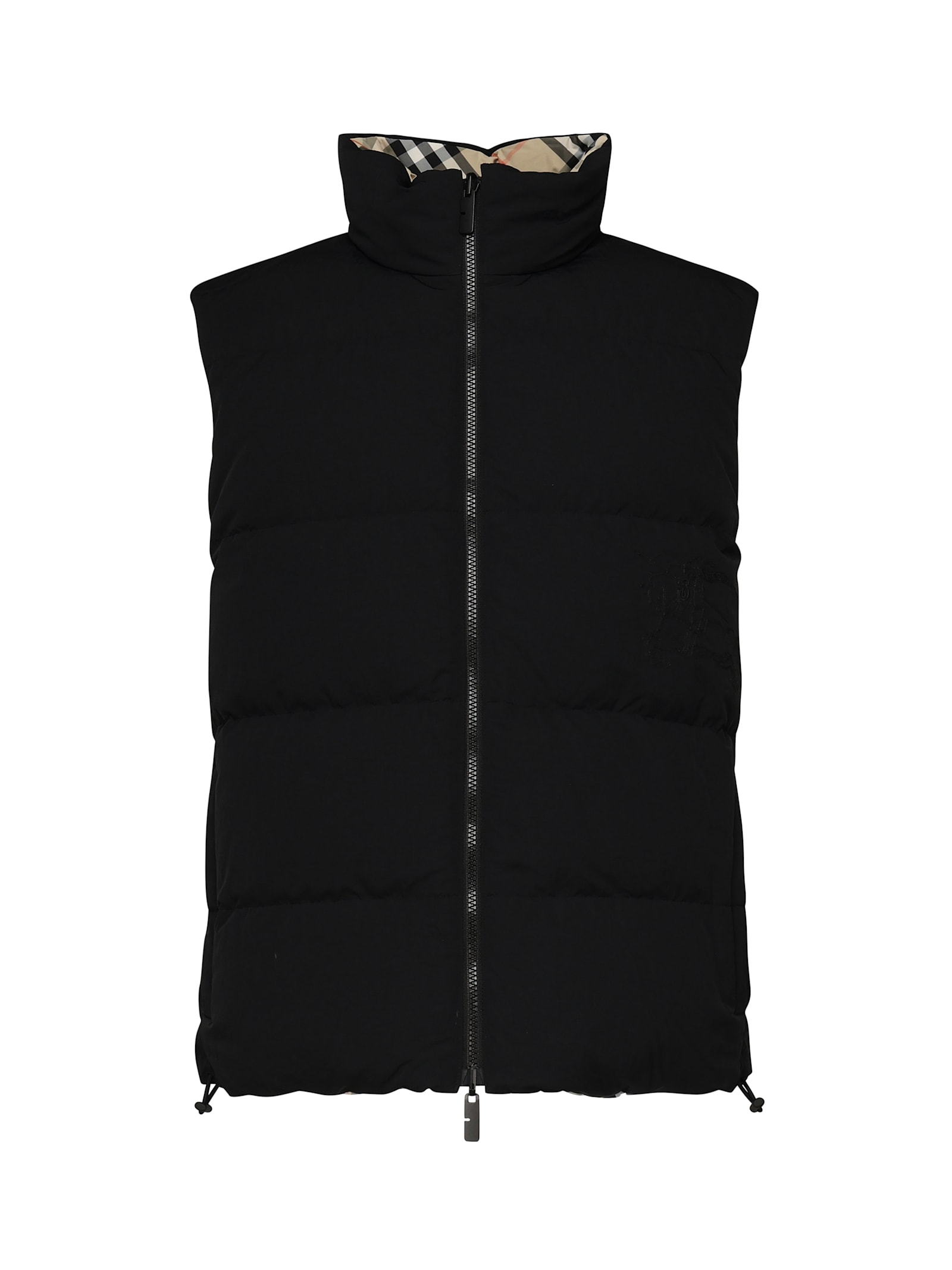 Burberry Beige Sleeveless Vest With All-over Check Motif In Tech Fabric Man In Sandipcheck