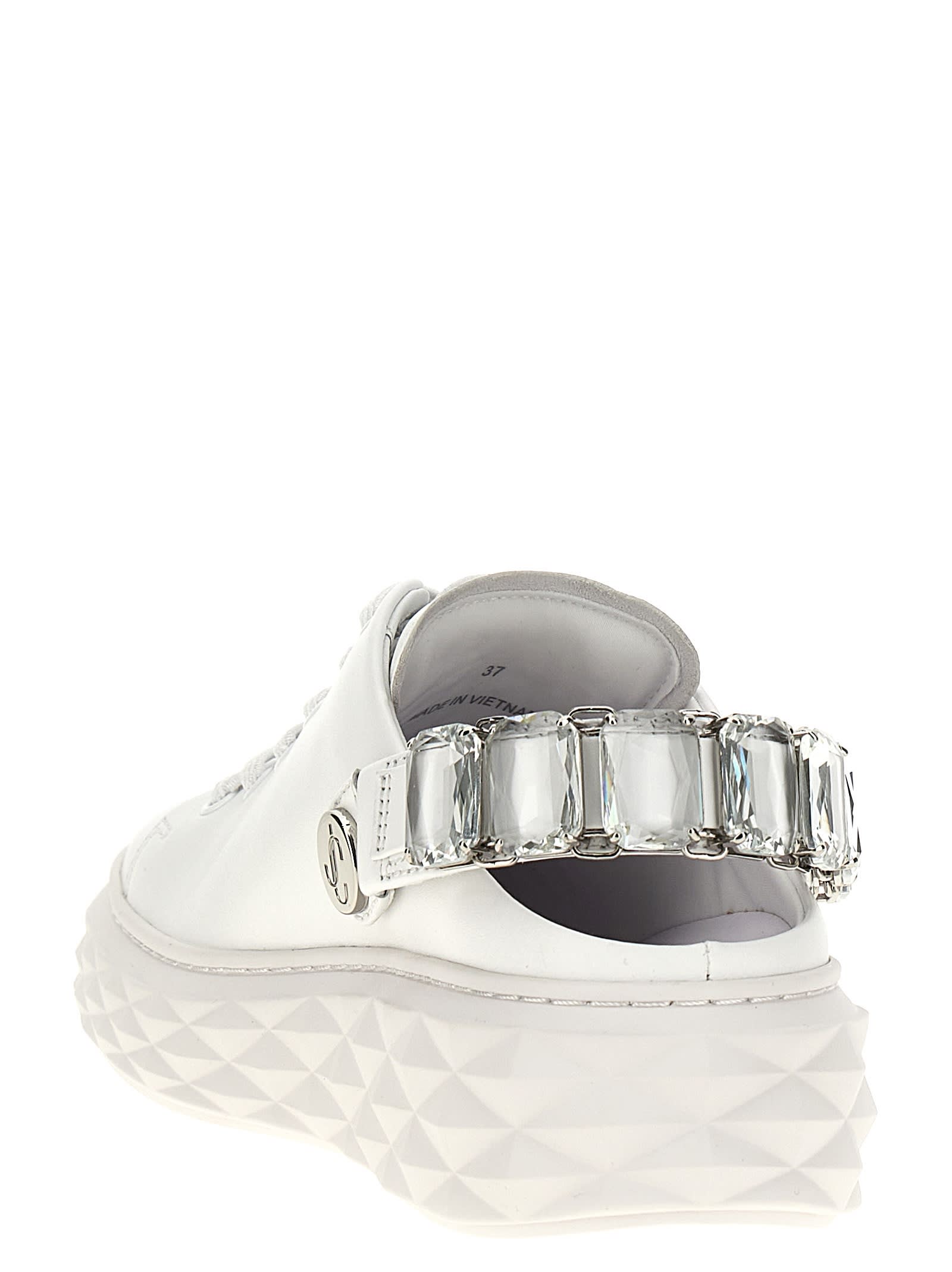 Jimmy Choo Diamond Maxi Crystal Leather Sneakers In White