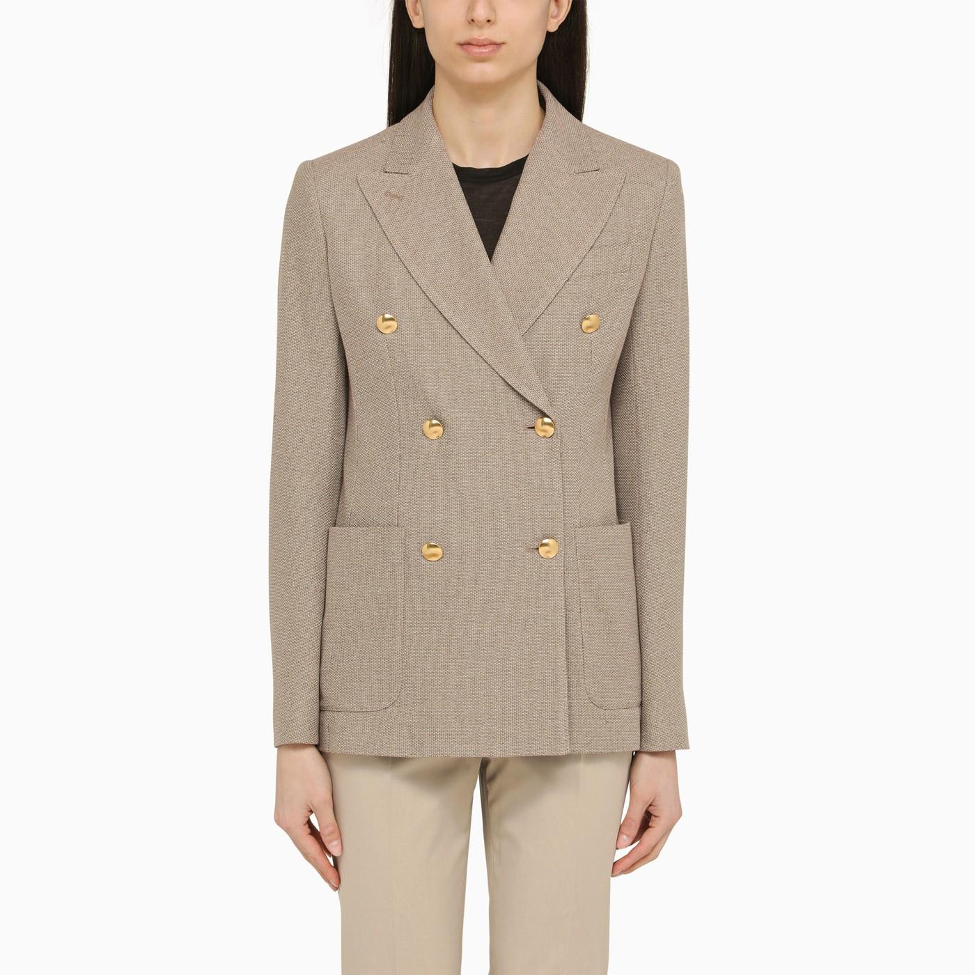 Shop Max Mara Clay-coloured Double-breasted Jacket In Cotton In Beige