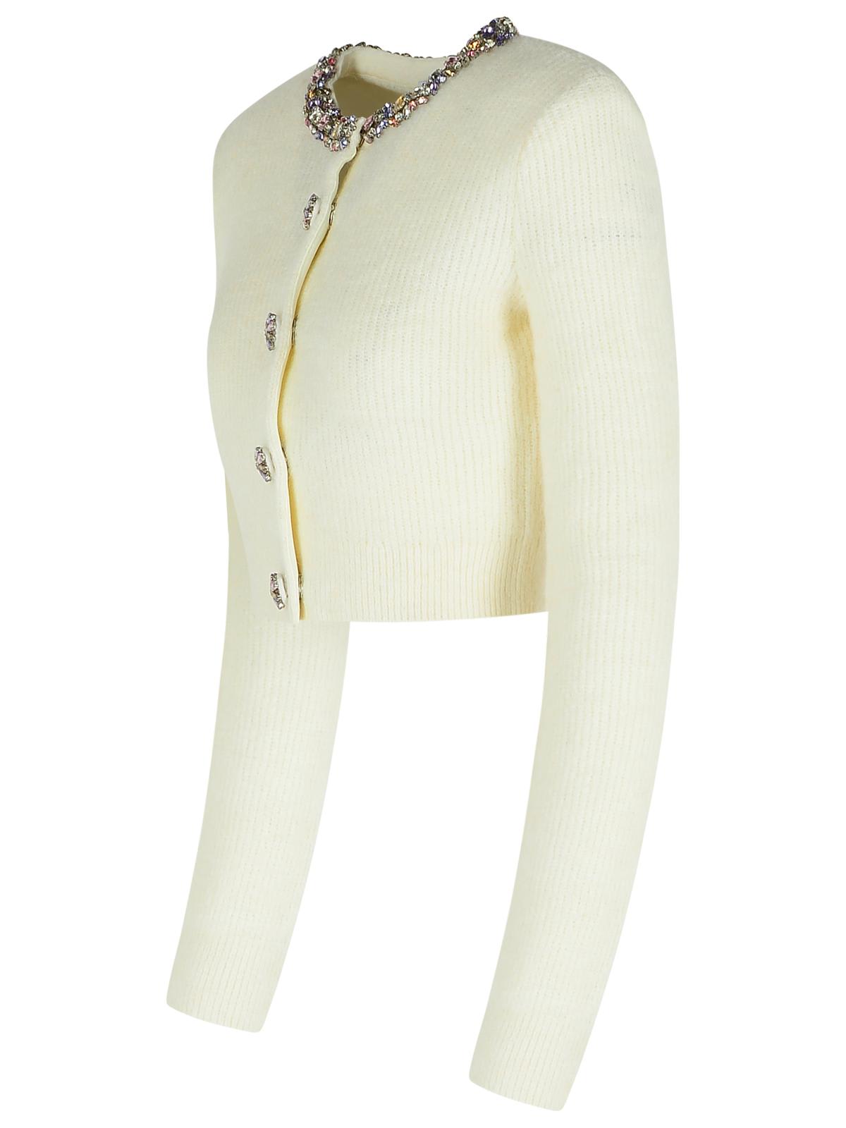 Self-portrait Cream Alpaca Blend Cardigan In White