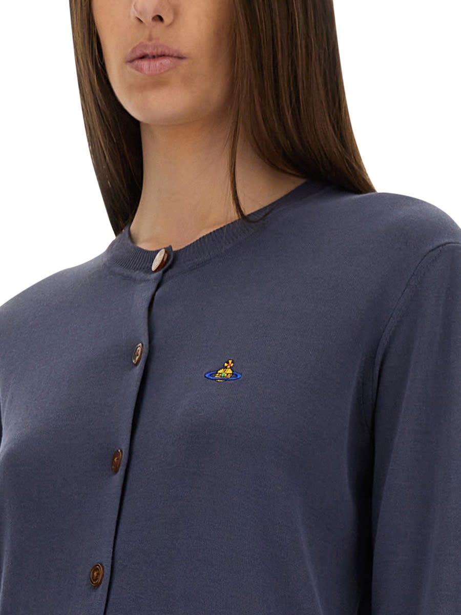 Vivienne Westwood Logo Embroidered Buttoned Cardigan In Blue