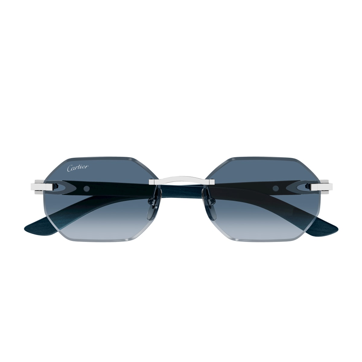 Cartier Ct0439s Décor C Allongé De  007 Silver Grey Blue Sunglasses In Blue