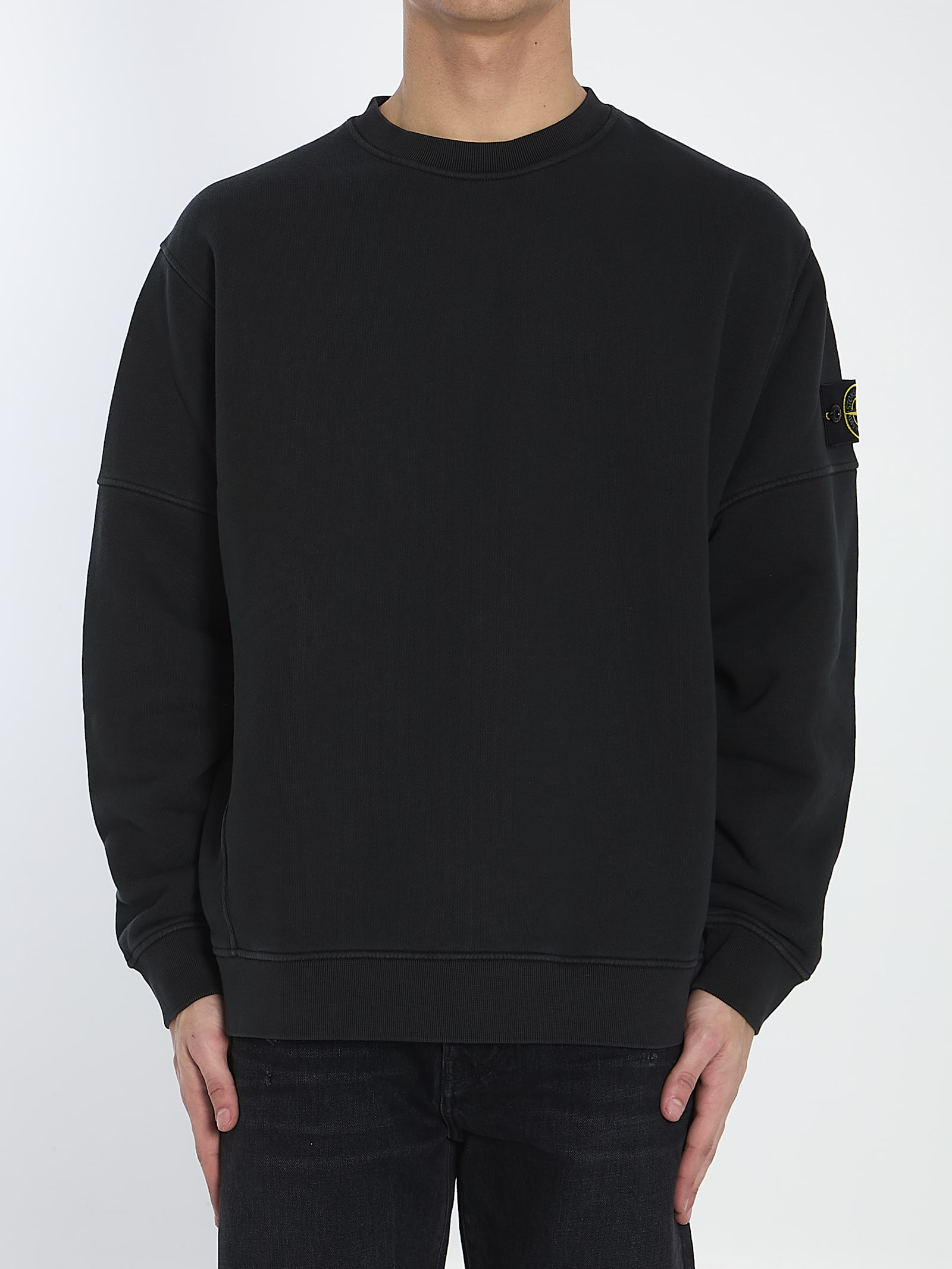 Stone Island Lightweight Wool Crew Neck Pullover In Black