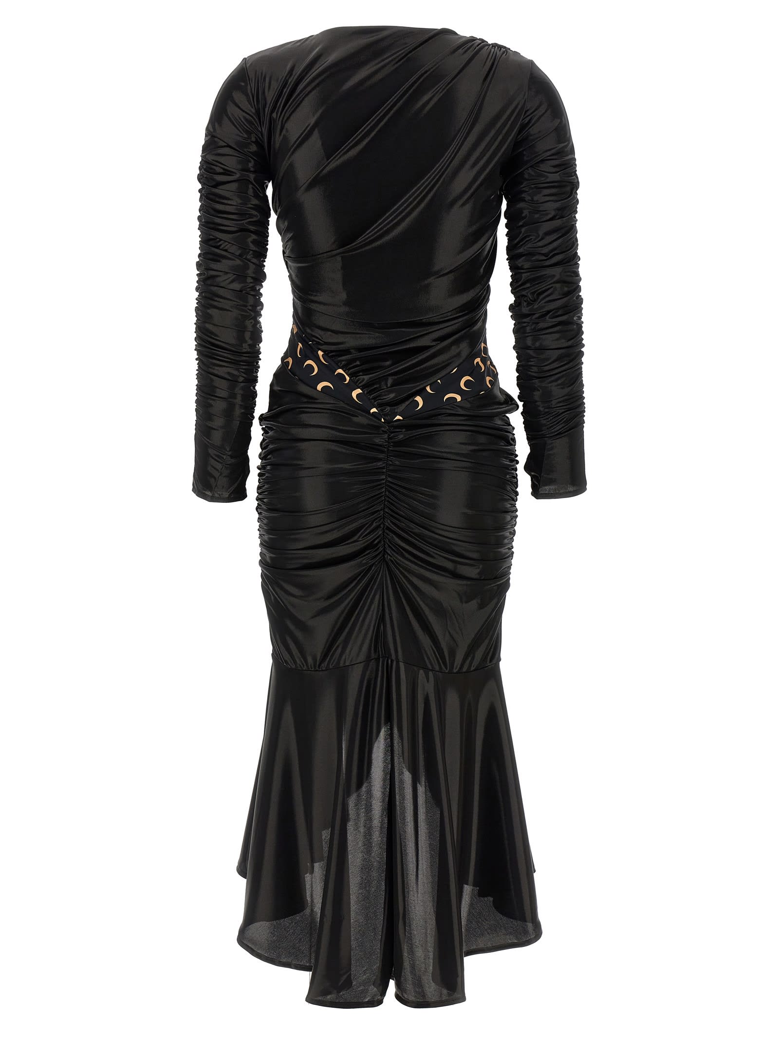 Marine Serre All Over Moon Ruched Jersey Midi Dress In Inversetan